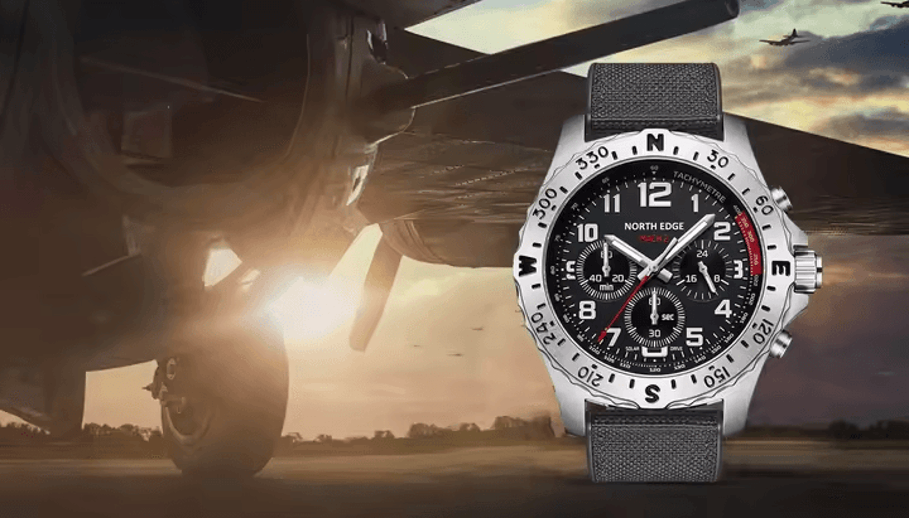 solar powered pilot watch for men stainless steel chronograph