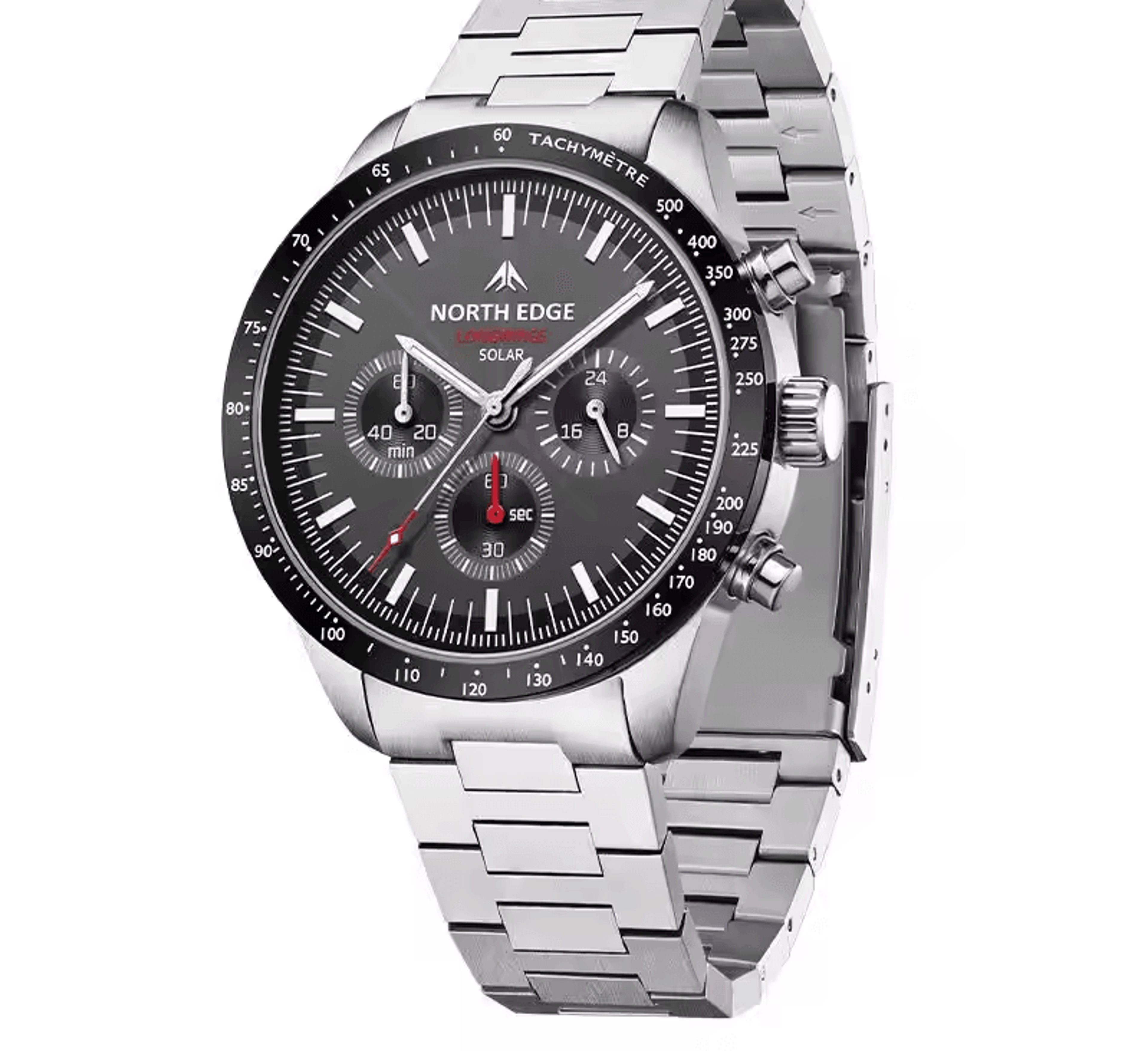solar powered stainless steel pilot watch for men