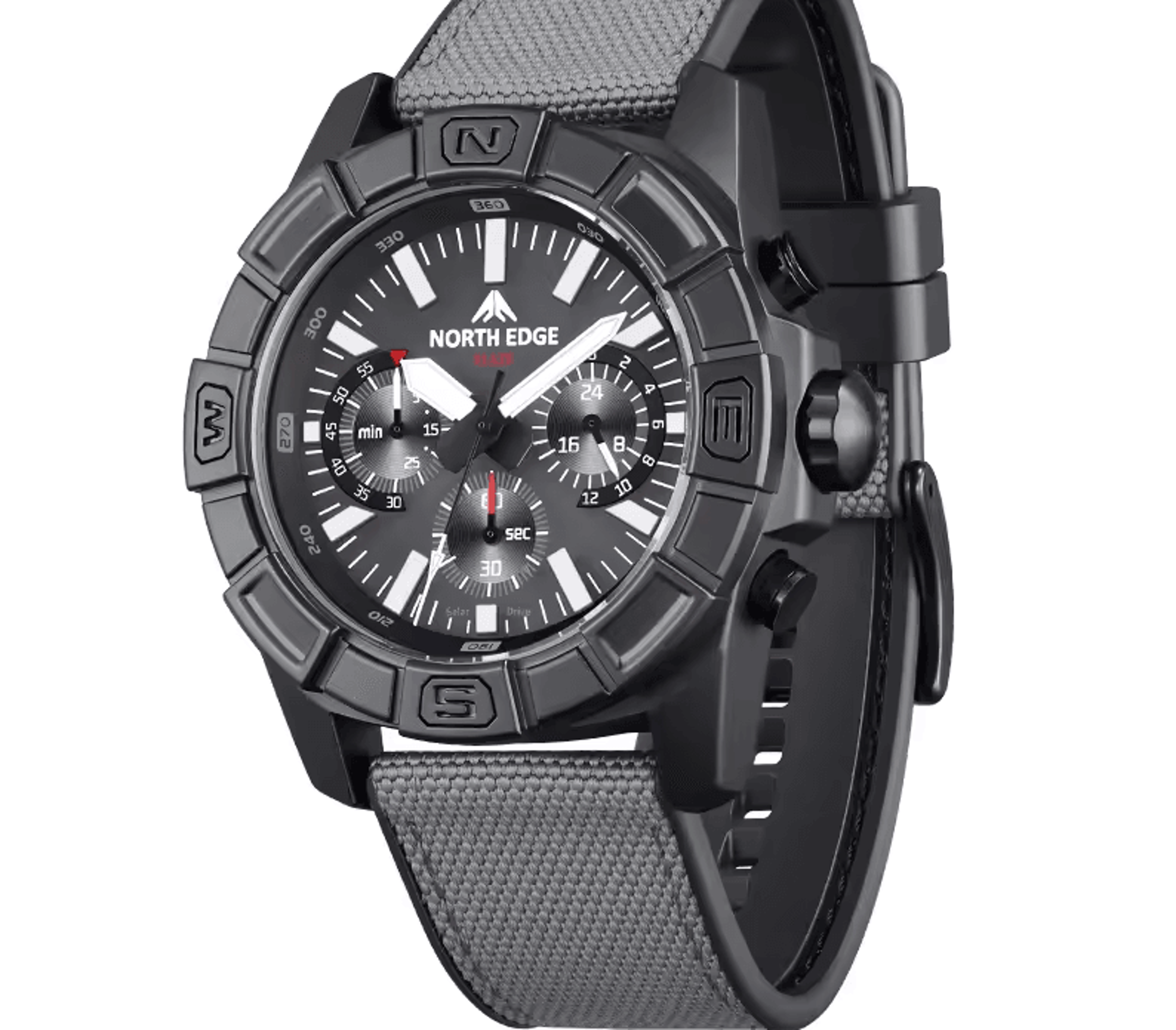 solar powered watch for men stainless steel pilot waterproof quartz stopwatch