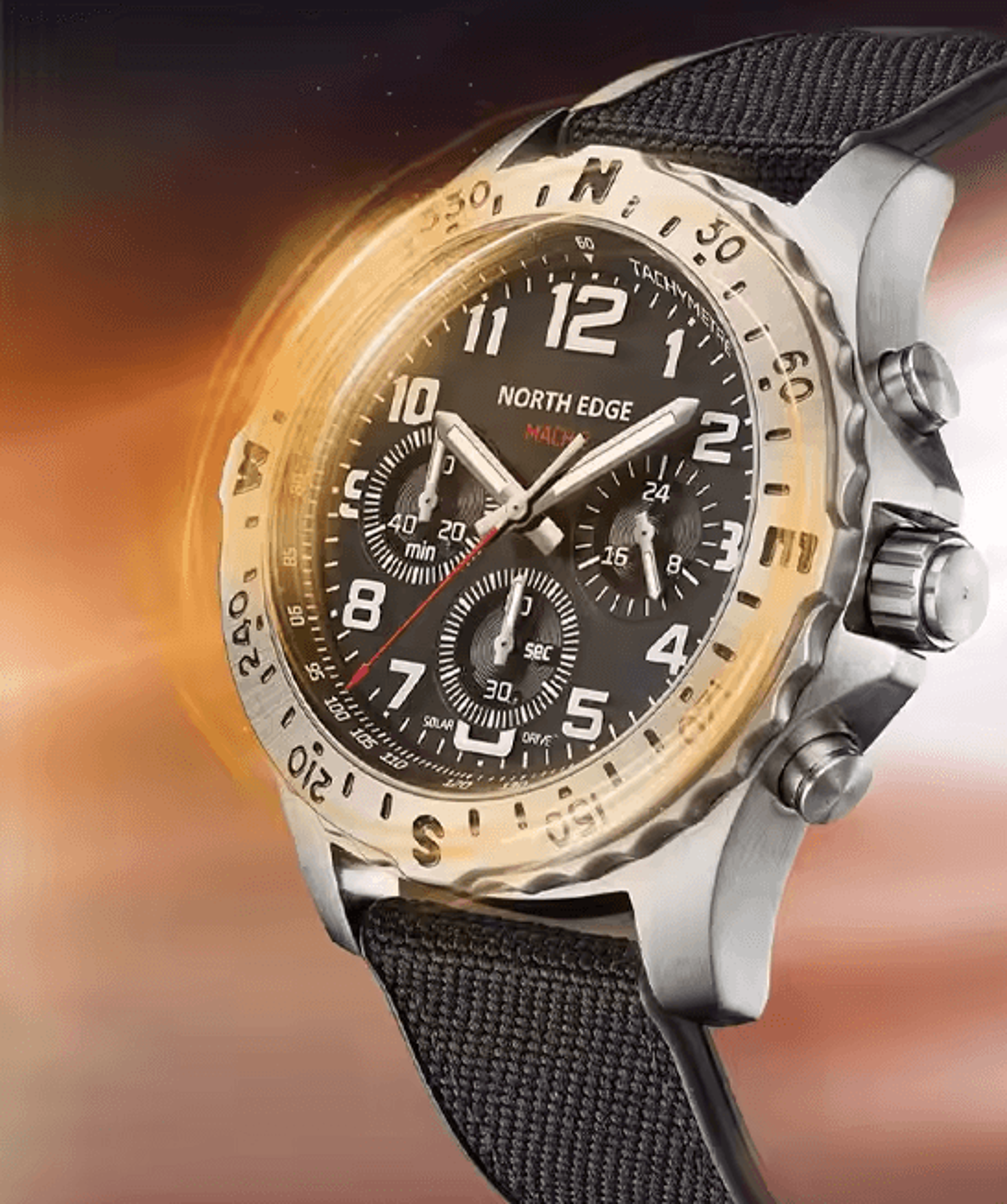 edge mach solar powered pilot watch for men