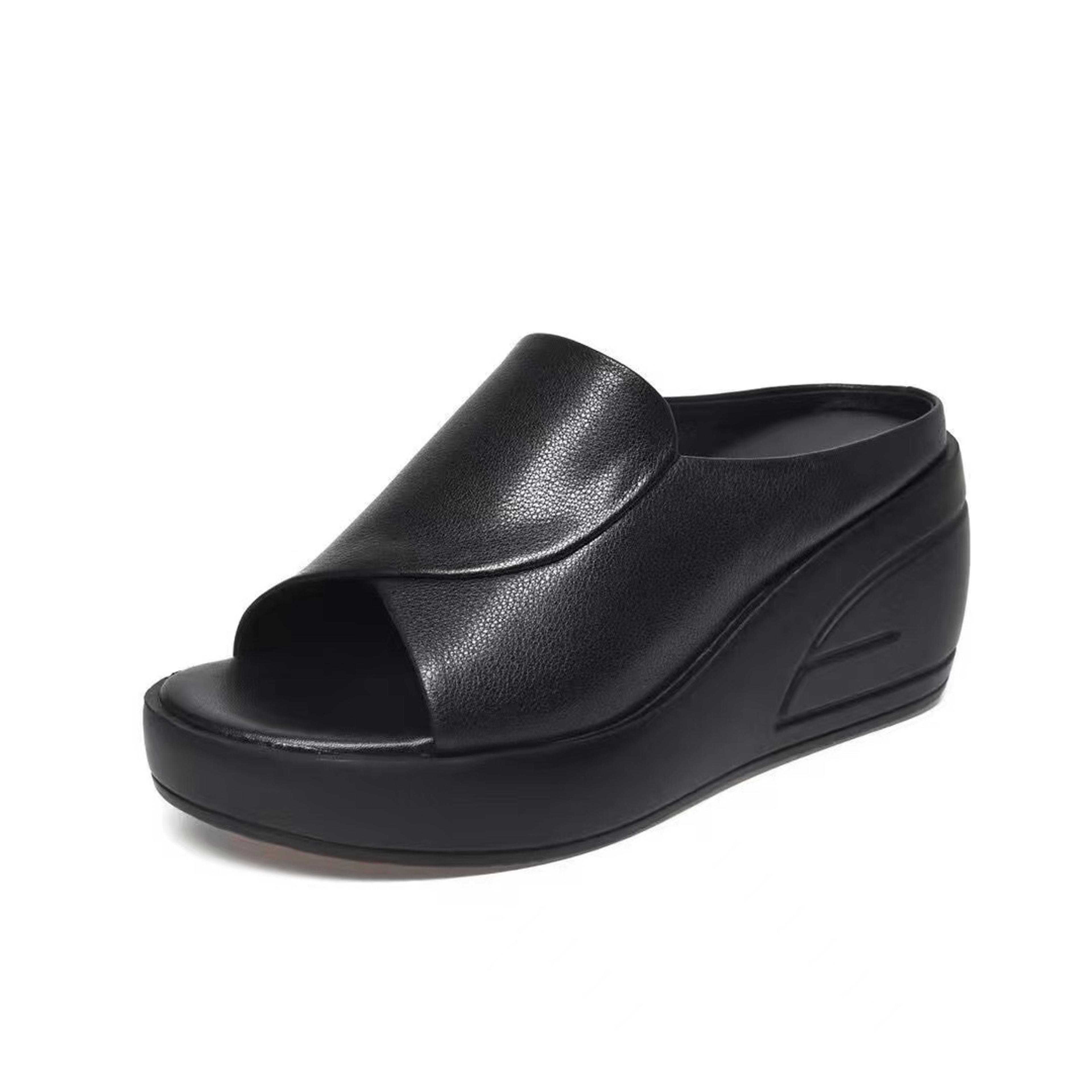 Black Wedge Platform Sandals Open Toe Orthopedic Thick Sole Beach Slides 2