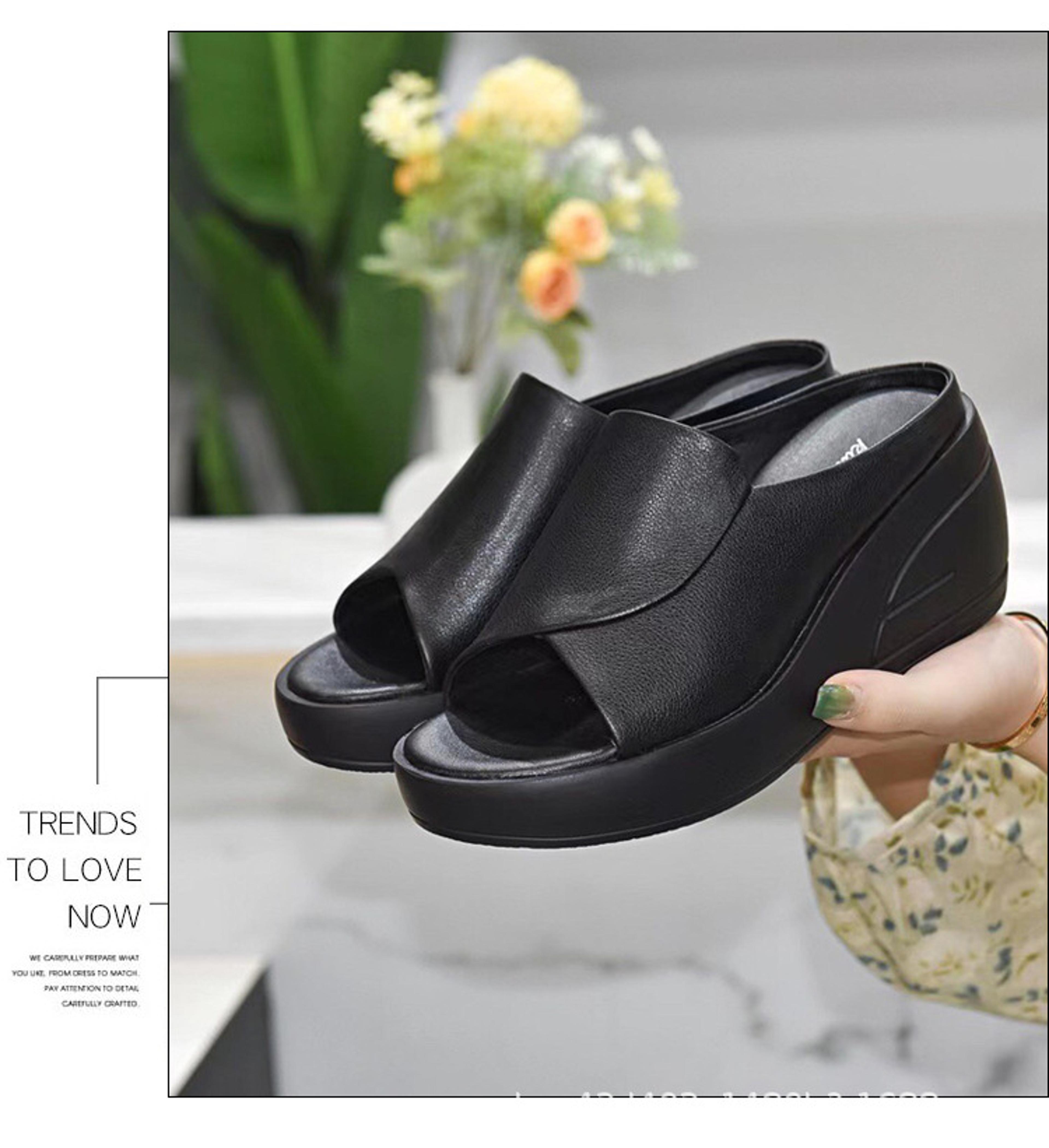 Black Wedge Platform Sandals Open Toe Orthopedic Thick Sole Beach Slides 1