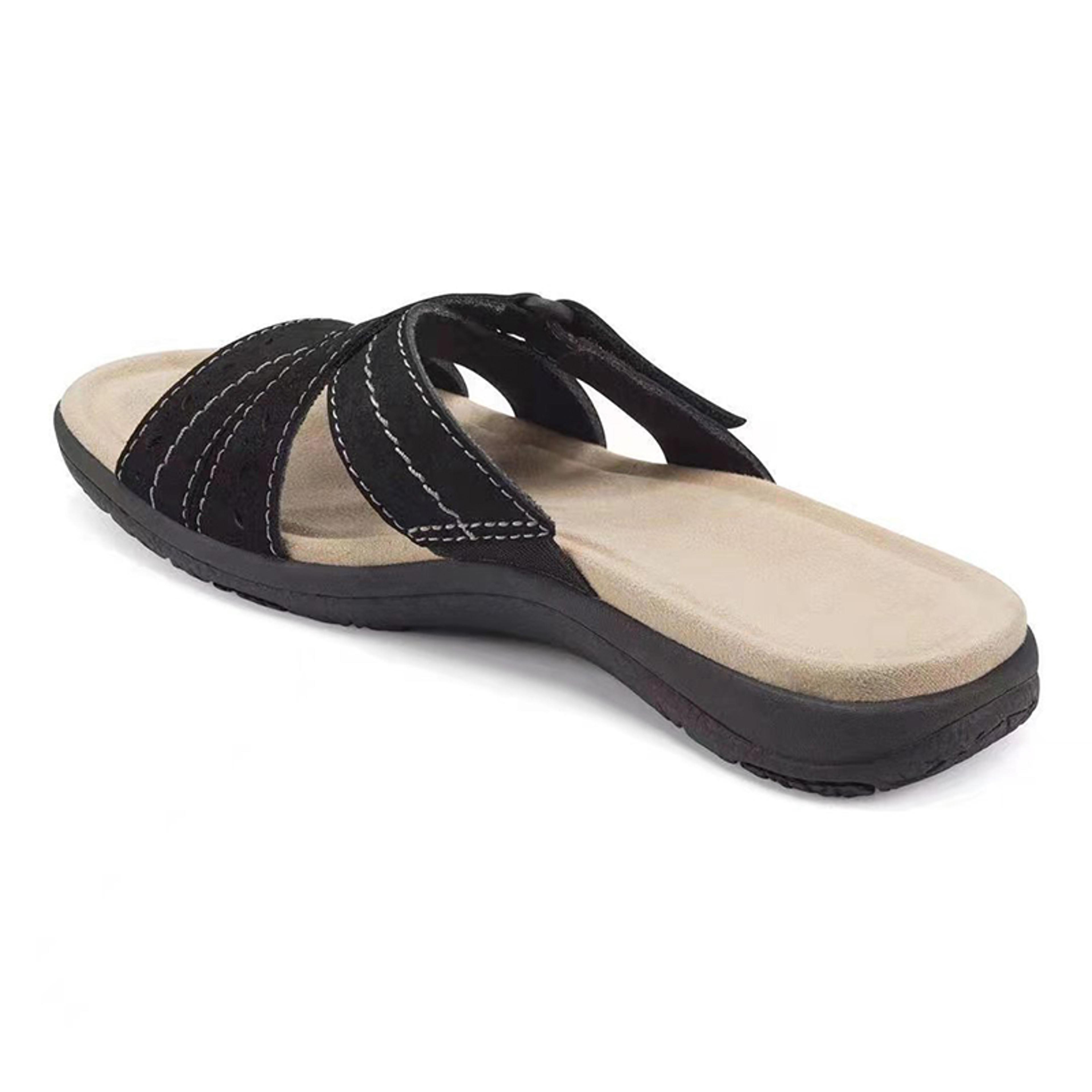 Women Orthopedic Hook And Loop Flat Sandals Round Toe Hollow Out Summer Comfort Shoes 5