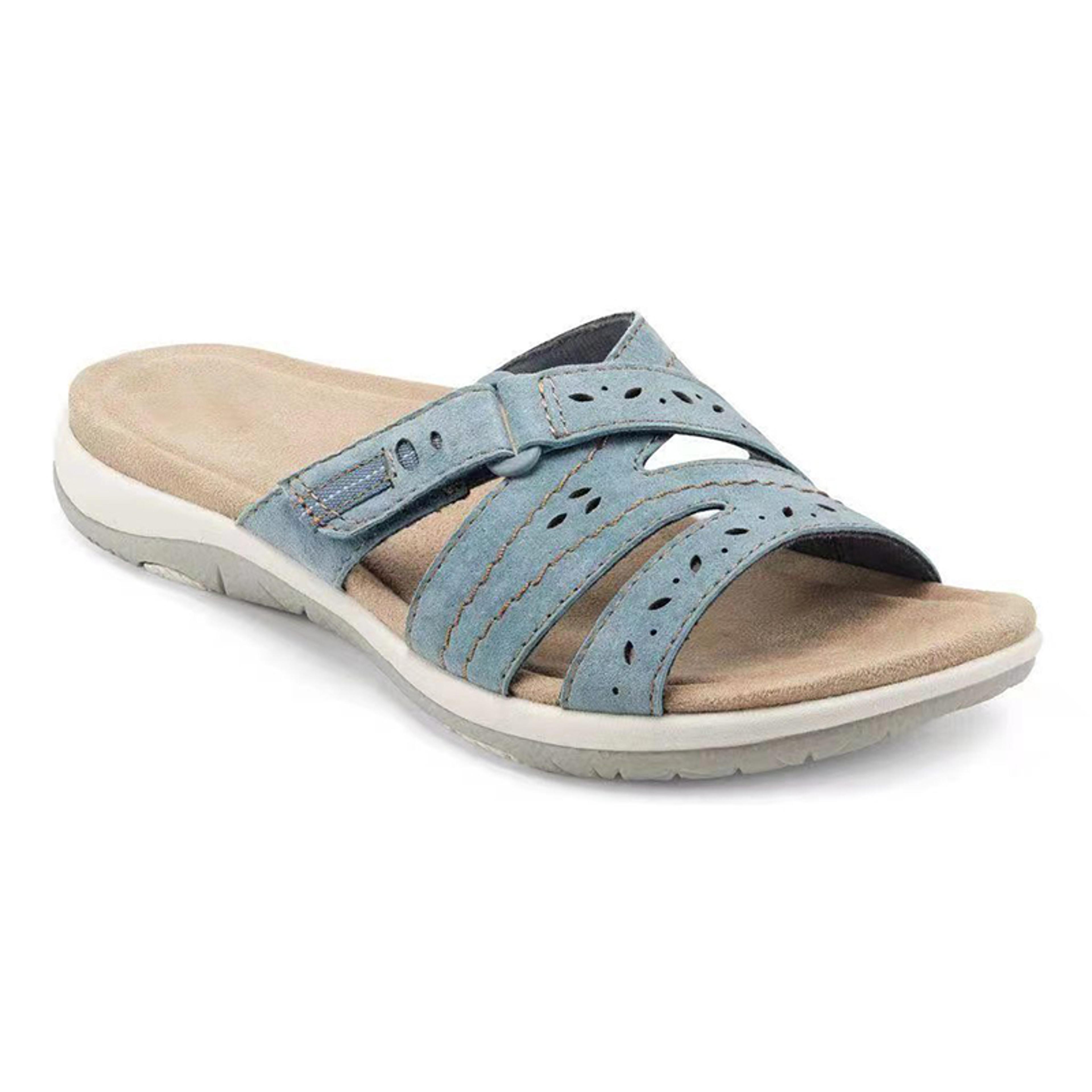 women orthopedic hook and loop flat sandals round toe hollow out summer comfort shoes