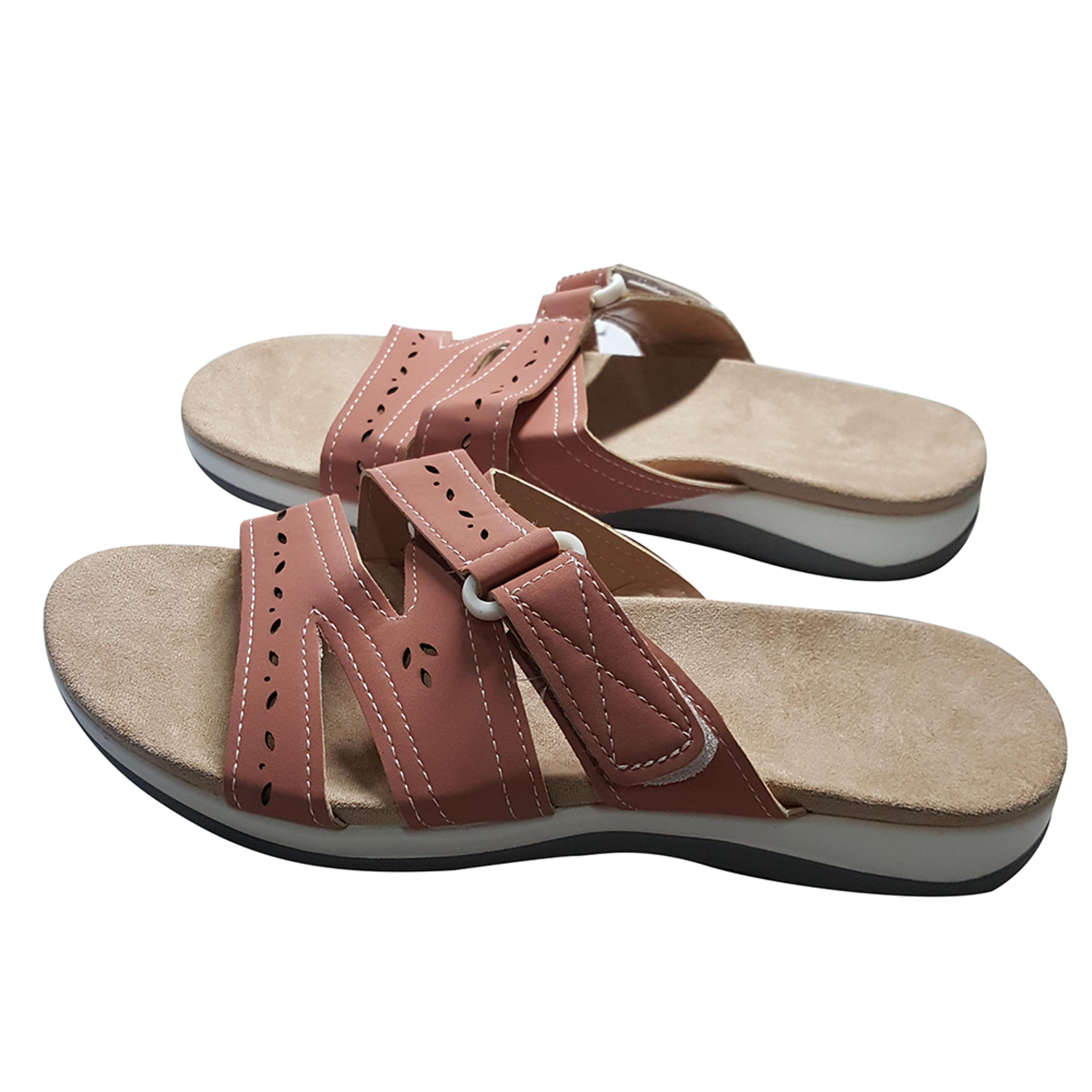 Women Orthopedic Hook And Loop Flat Sandals Round Toe Hollow Out Summer Comfort Shoes 3