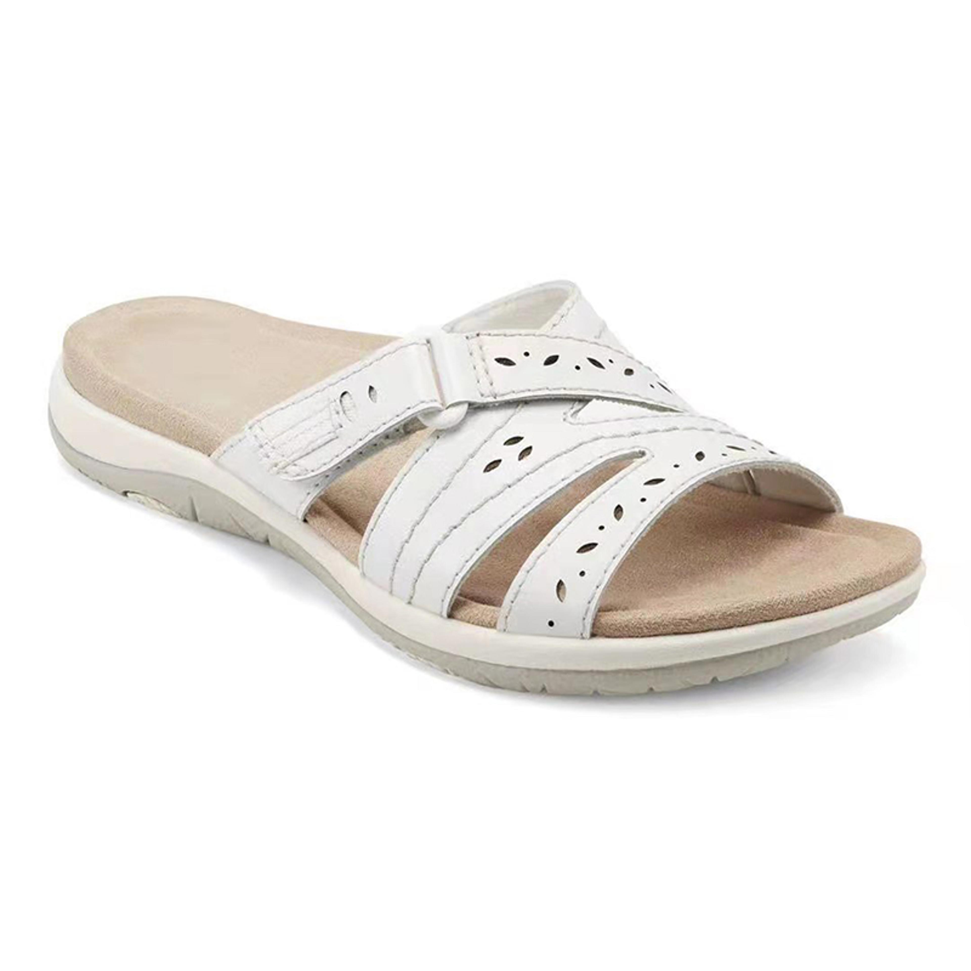 Women Orthopedic Hook And Loop Flat Sandals Round Toe Hollow Out Summer Comfort Shoes 2