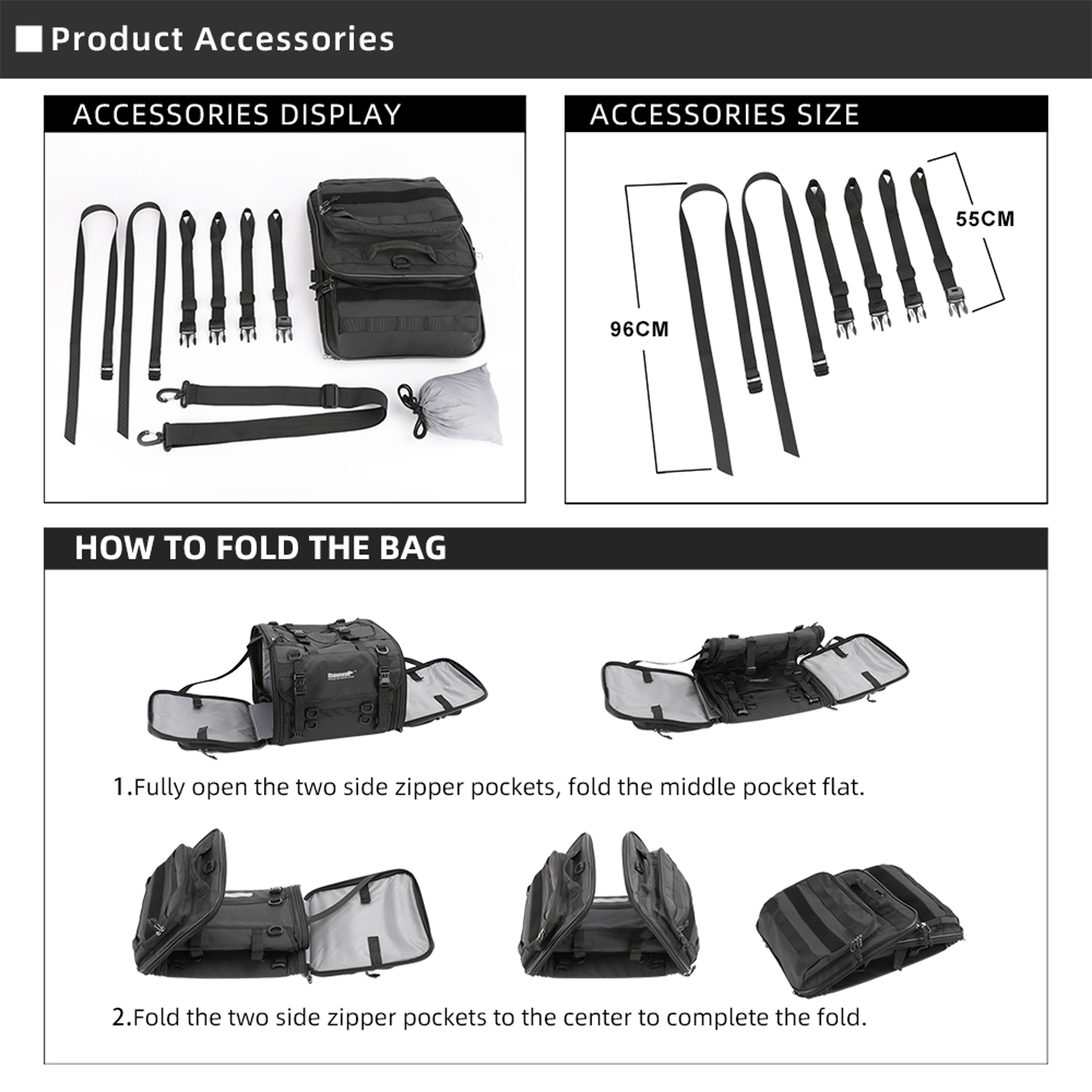 Waterproof Motorcycle Travel Luggage Bag 19L To 80L Expandable Tail Rack Bag 10