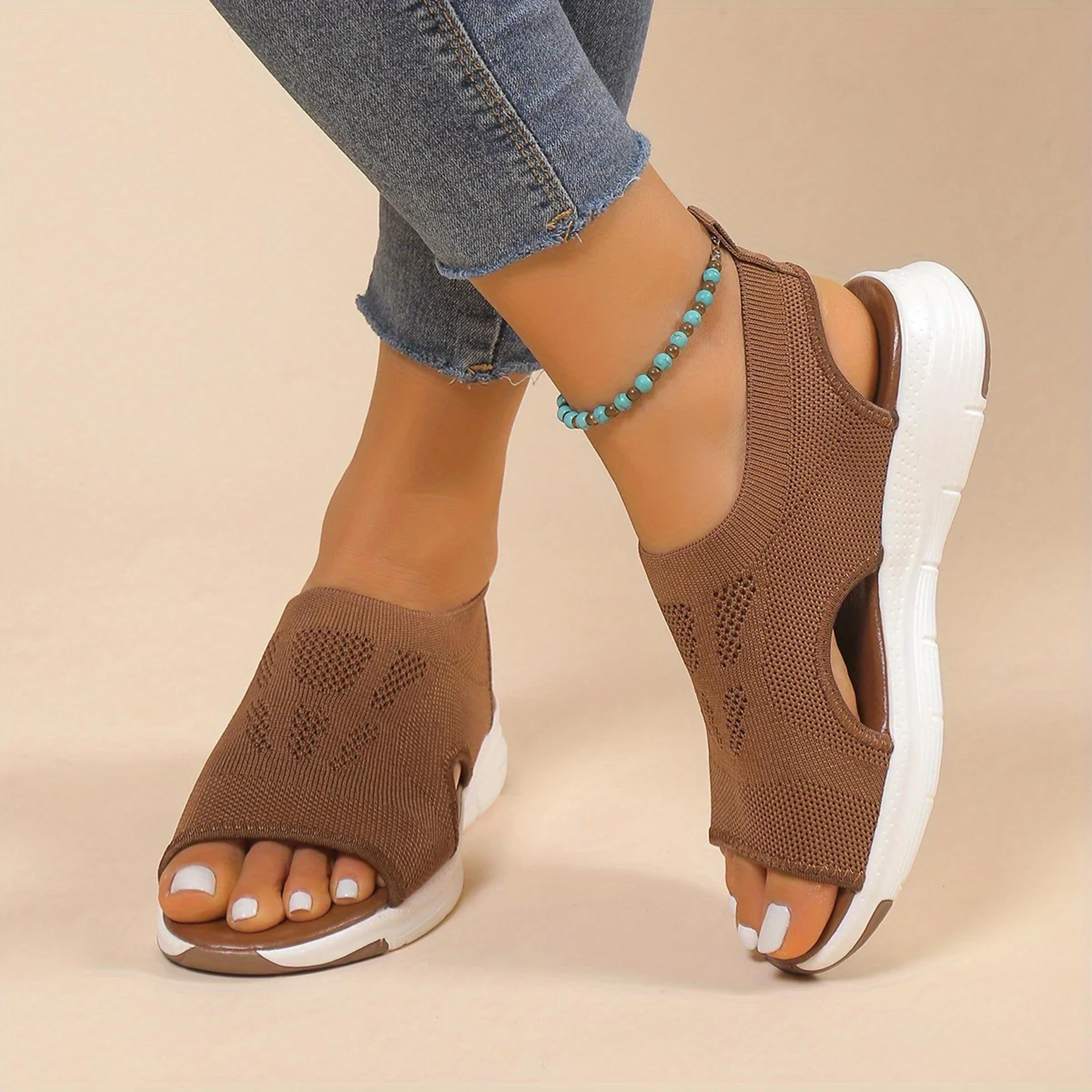 women open toe wedge sandals strappy back comfort fit
