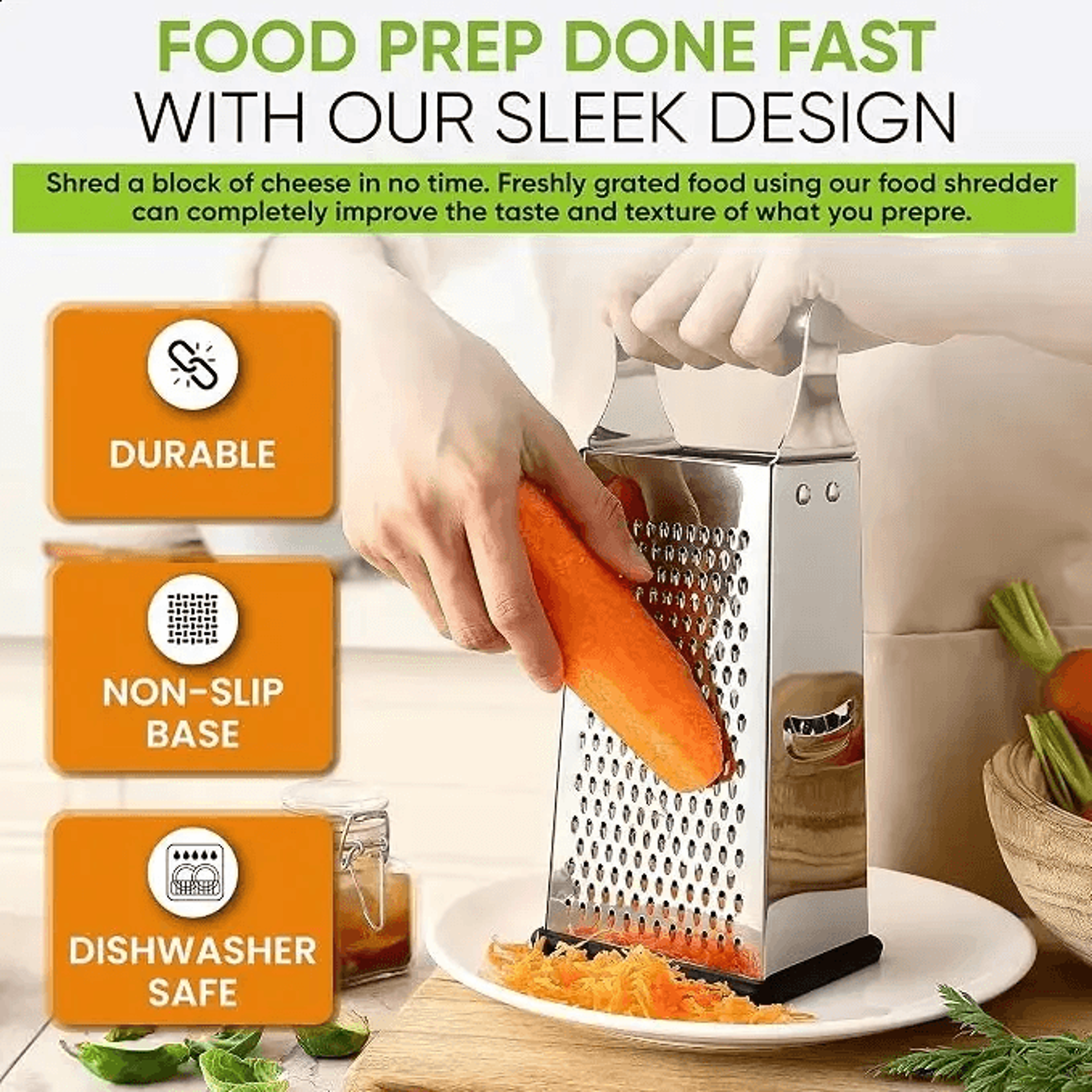 Stainless Steel Sided Box Grater Cheese Grater Vegetable Slicer Zester 4