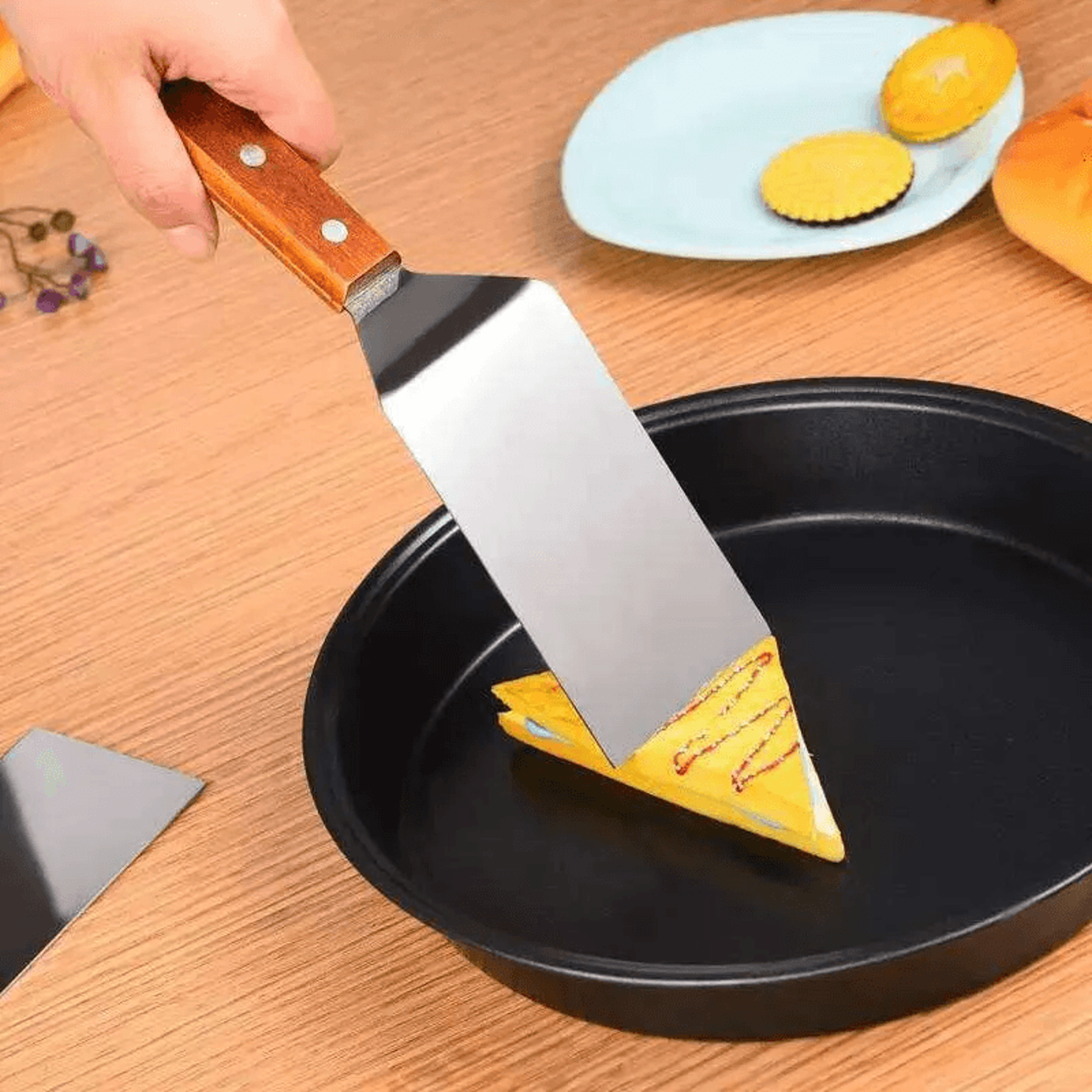 Stainless Steel Wooden Handle Frying Spatula For Pancakes Steaks And Fish 3