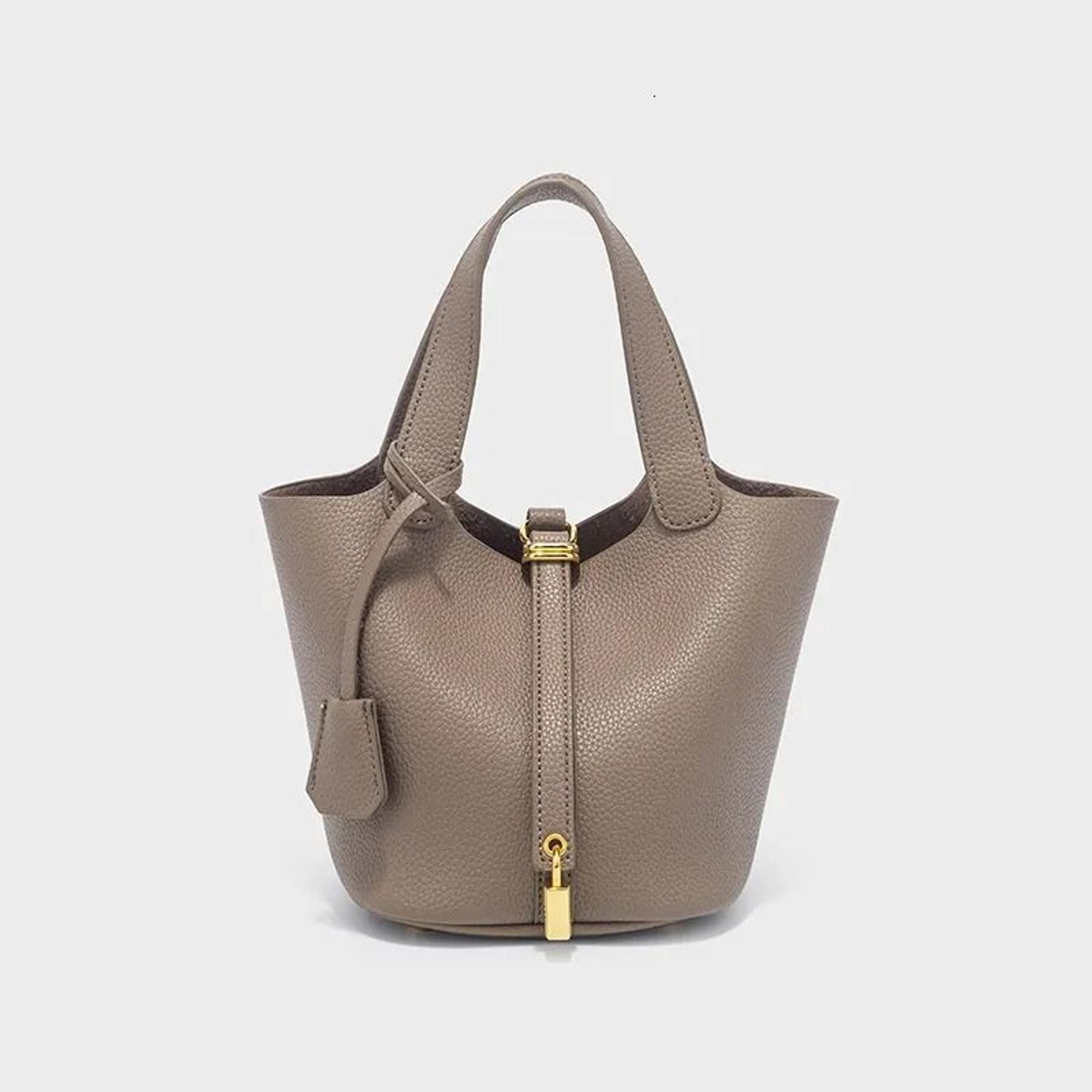 Women Lychee Pattern Bucket Bag Light Luxury Shoulder Handbag 2