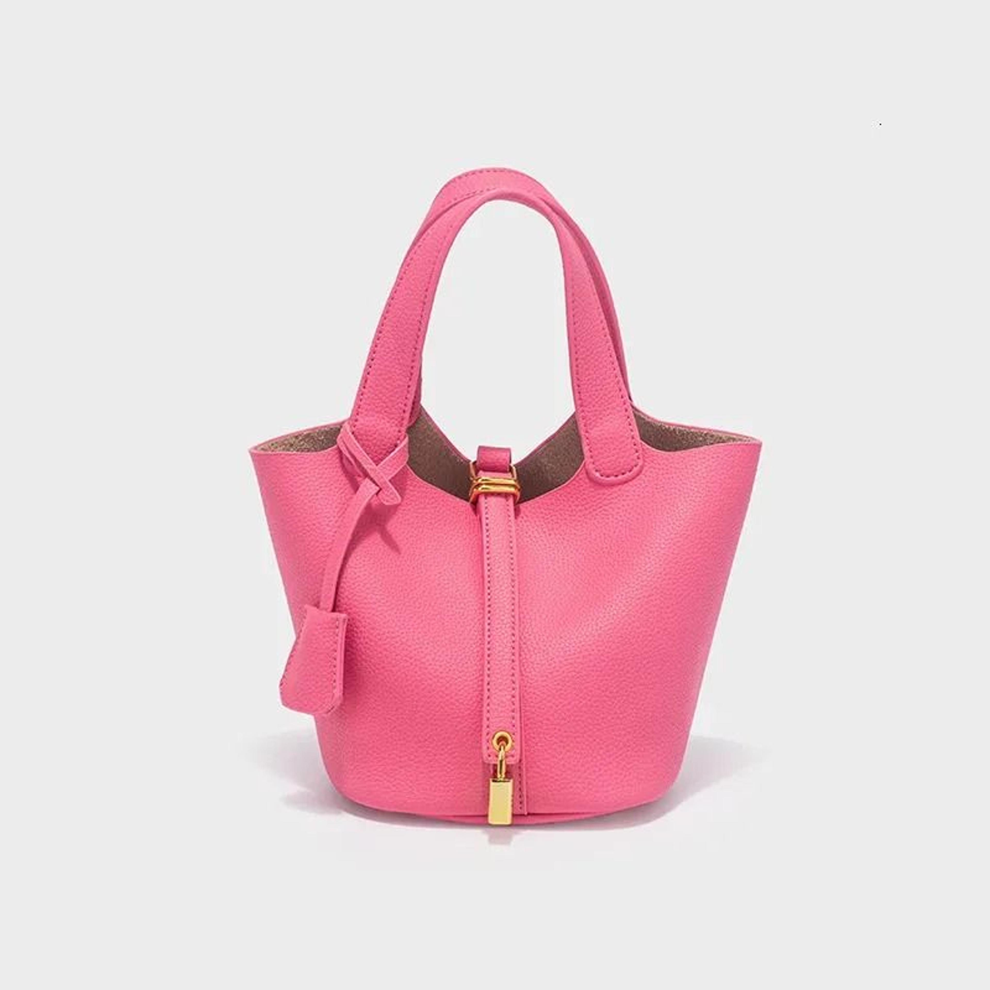 Women Lychee Pattern Bucket Bag Light Luxury Shoulder Handbag 1