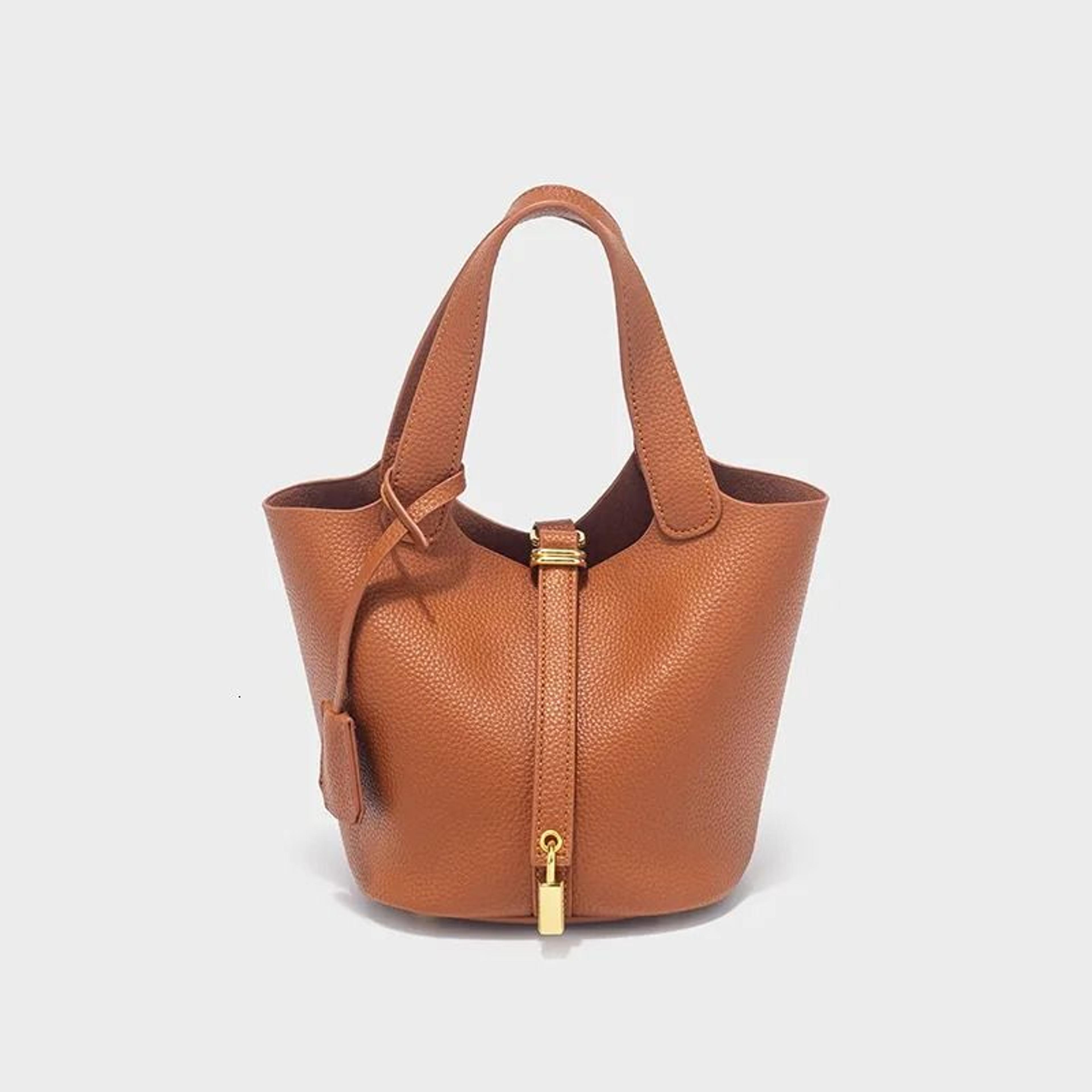 Women Lychee Pattern Bucket Bag Light Luxury Shoulder Handbag 3
