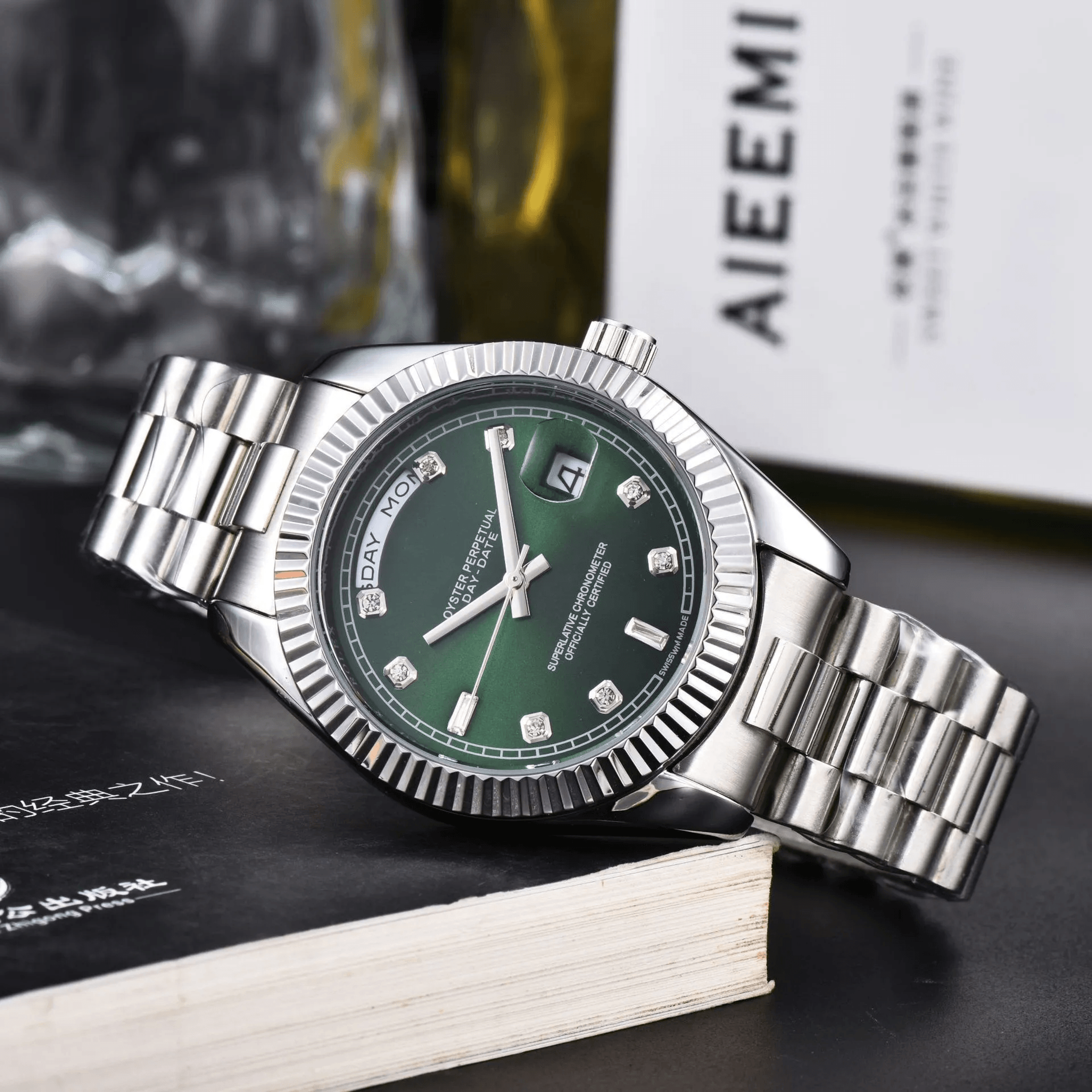 Luxury Mens Quartz Watch Waterproof Stainless Steel Diamond Dial Wristwatch 5