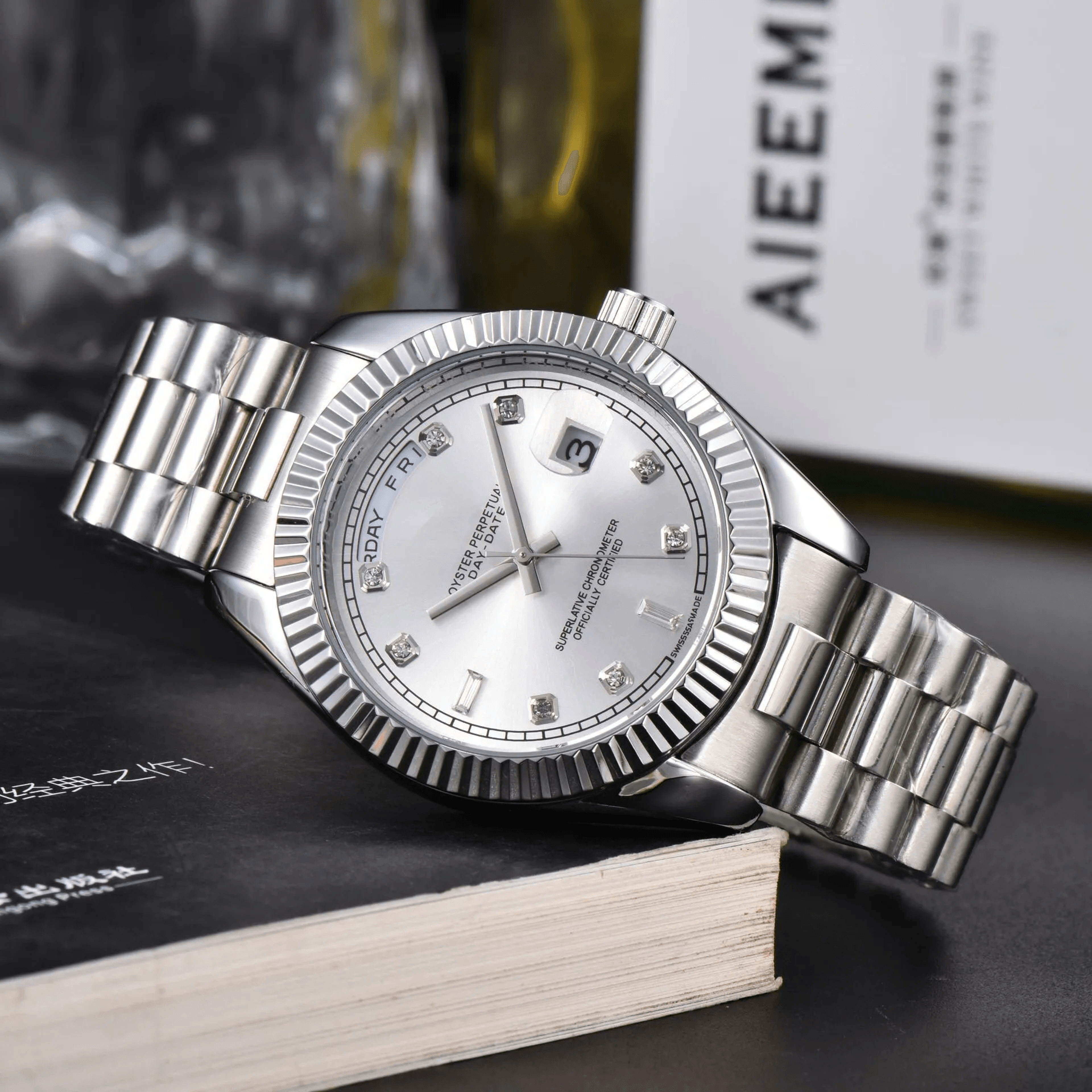 Luxury Mens Quartz Watch Waterproof Stainless Steel Diamond Dial Wristwatch 1