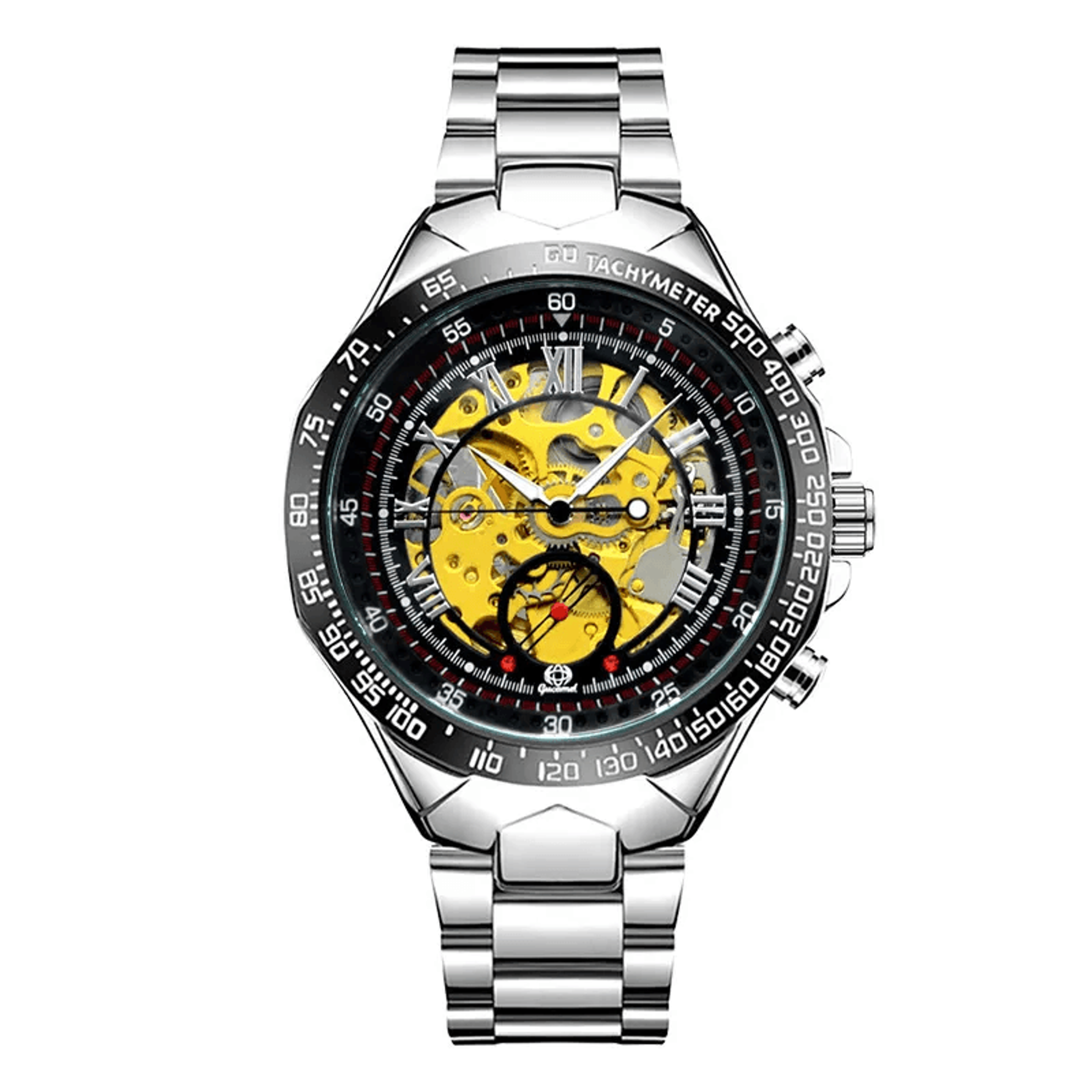 mens skeleton automatic mechanical watch 41mm stainless steel business wristwatch