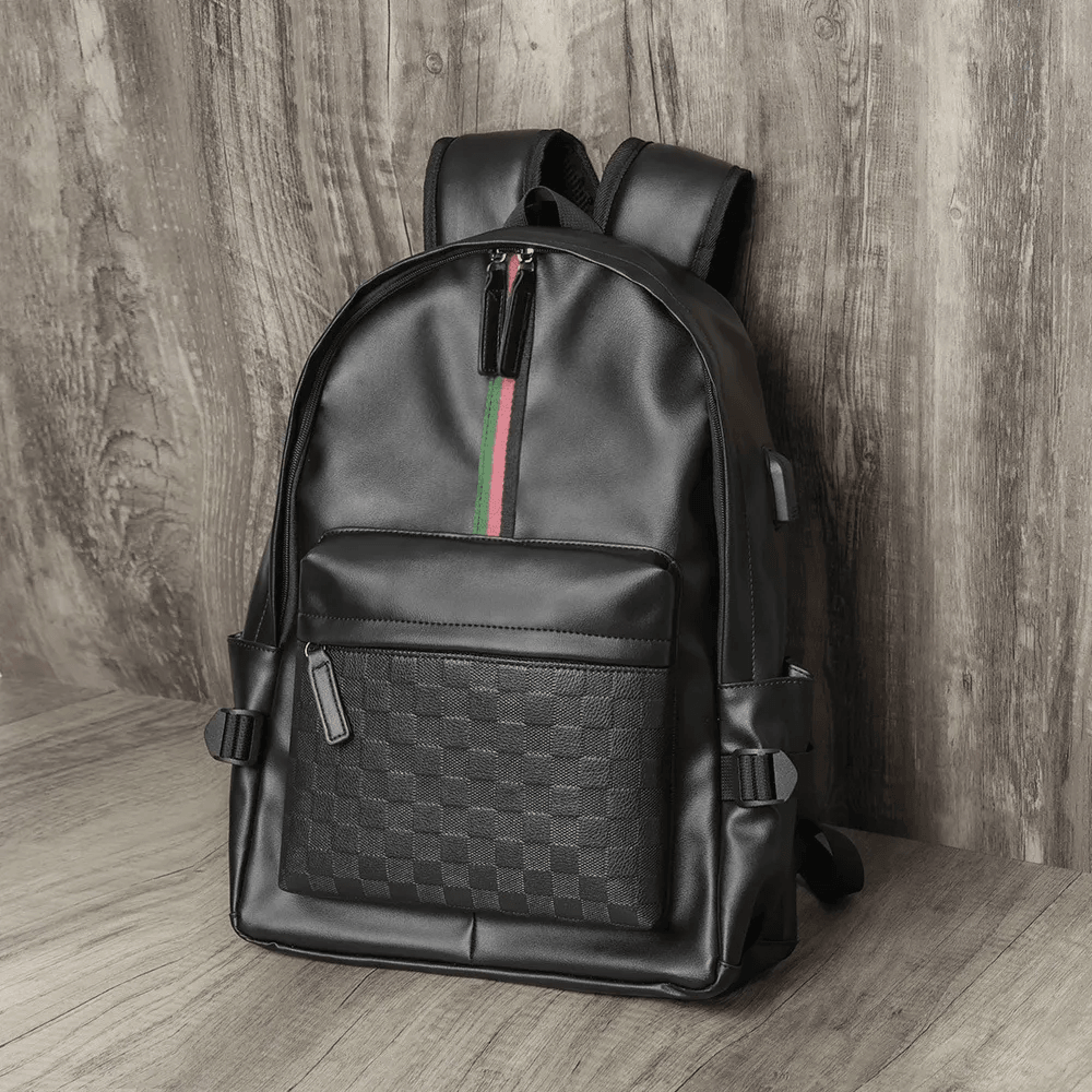 Men Leather Backpack Fashion School Commuter Bag 1