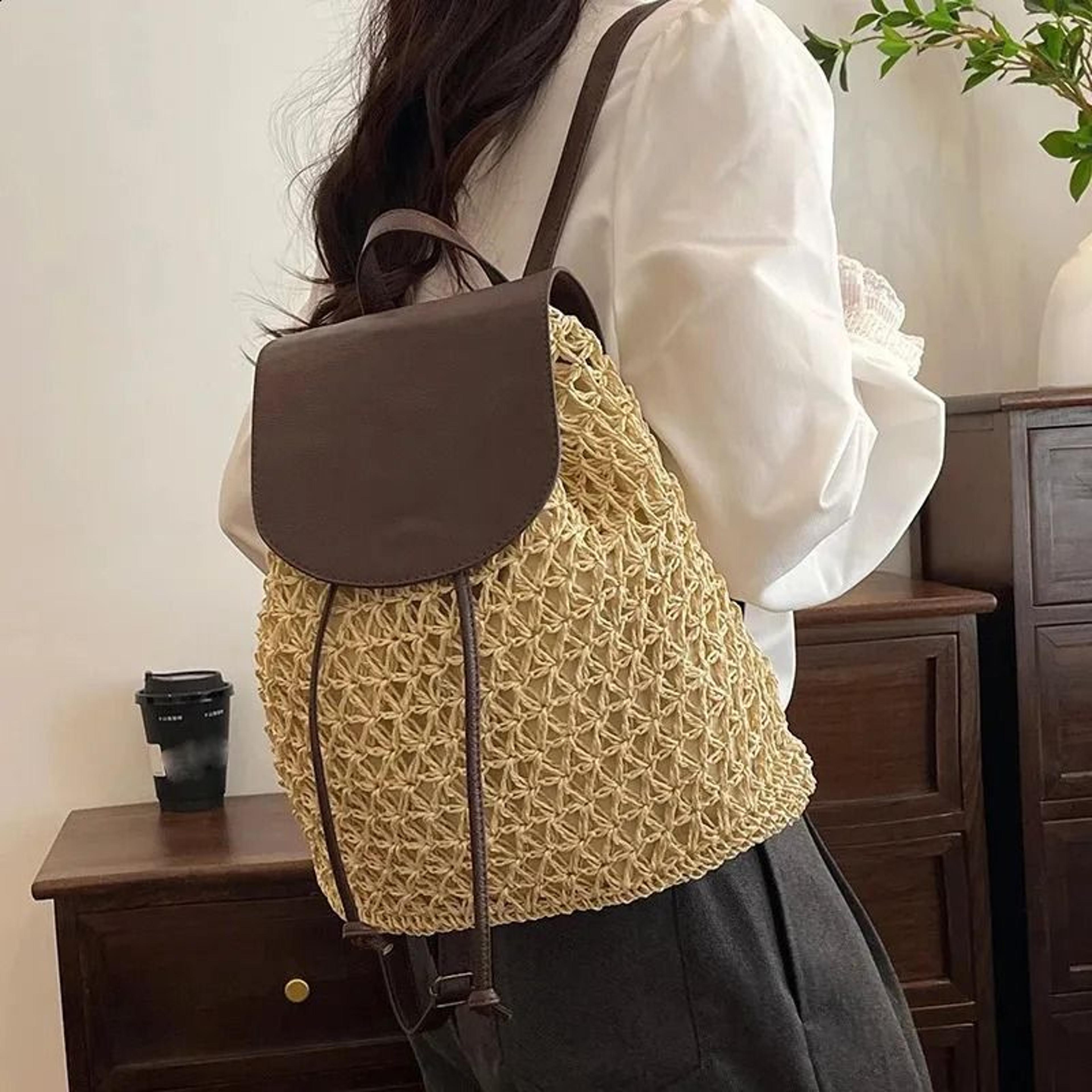 Boho Straw Backpack Woven Beach Bag Summer Crochet Backpack For Women 4
