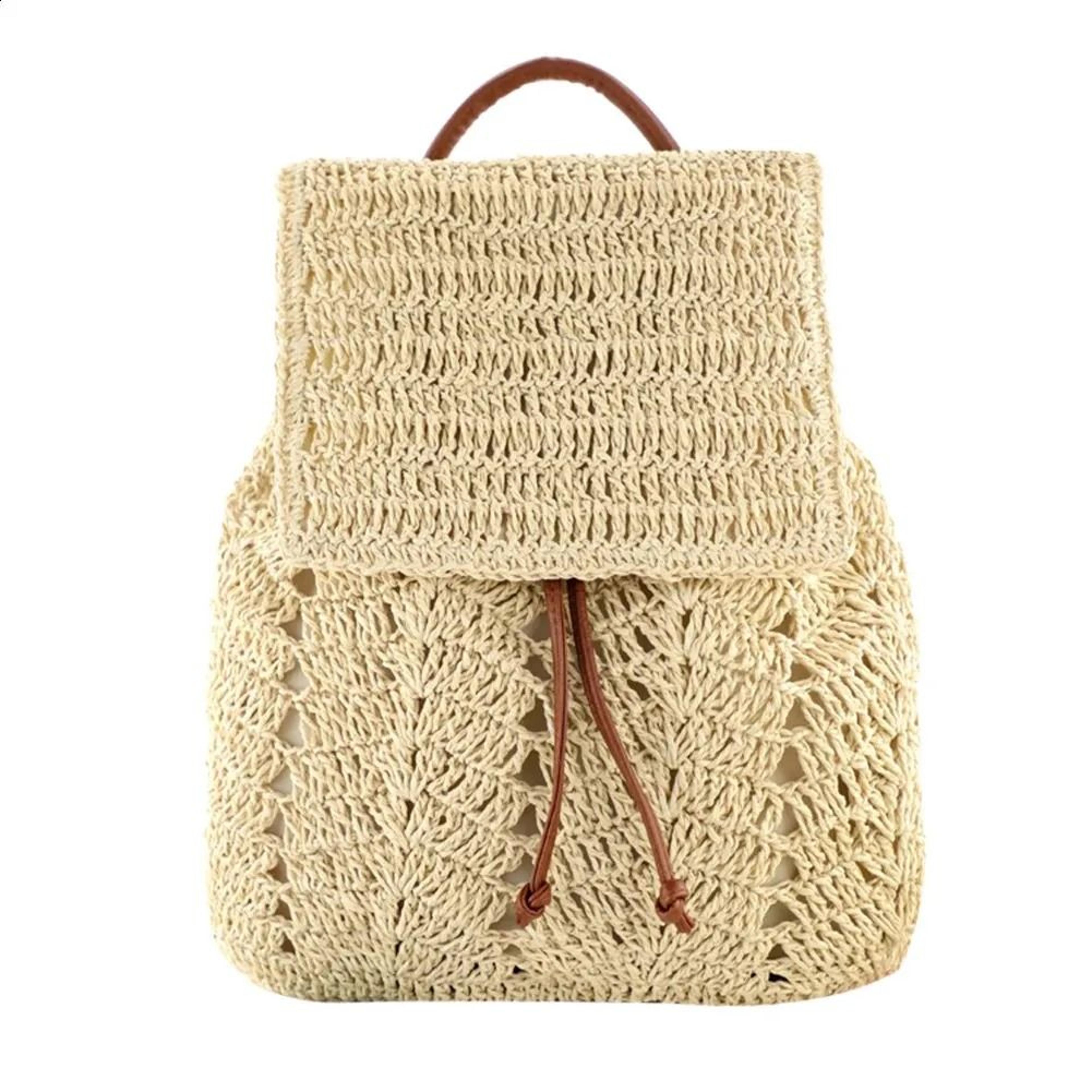 woven straw shoulder backpack women lightweight summer travel bag