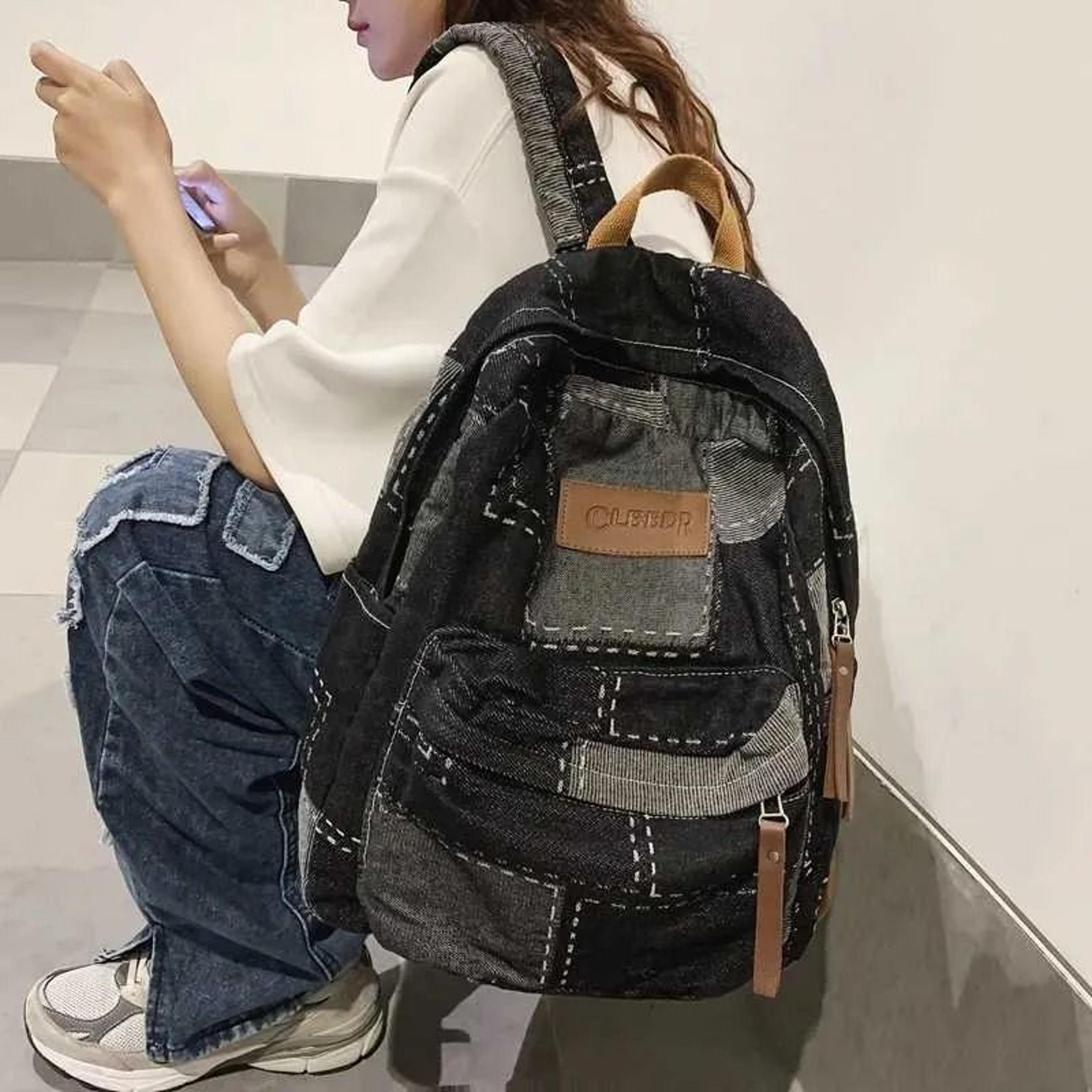 Washed Denim Laptop Backpack For Women Large Capacity College Travel Bag 2