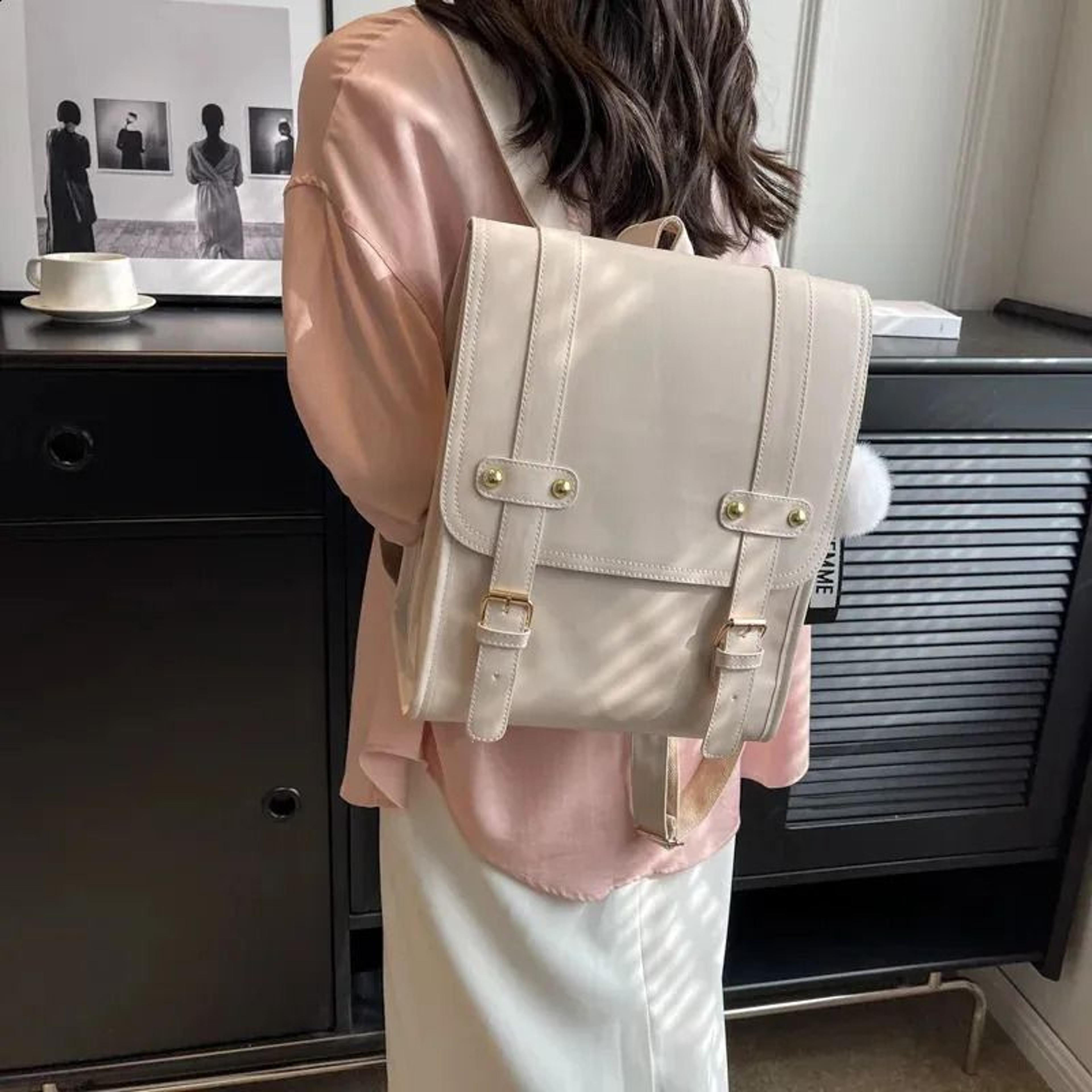 Uniform Style PU Leather School Backpack For Women College Laptop Bag 6