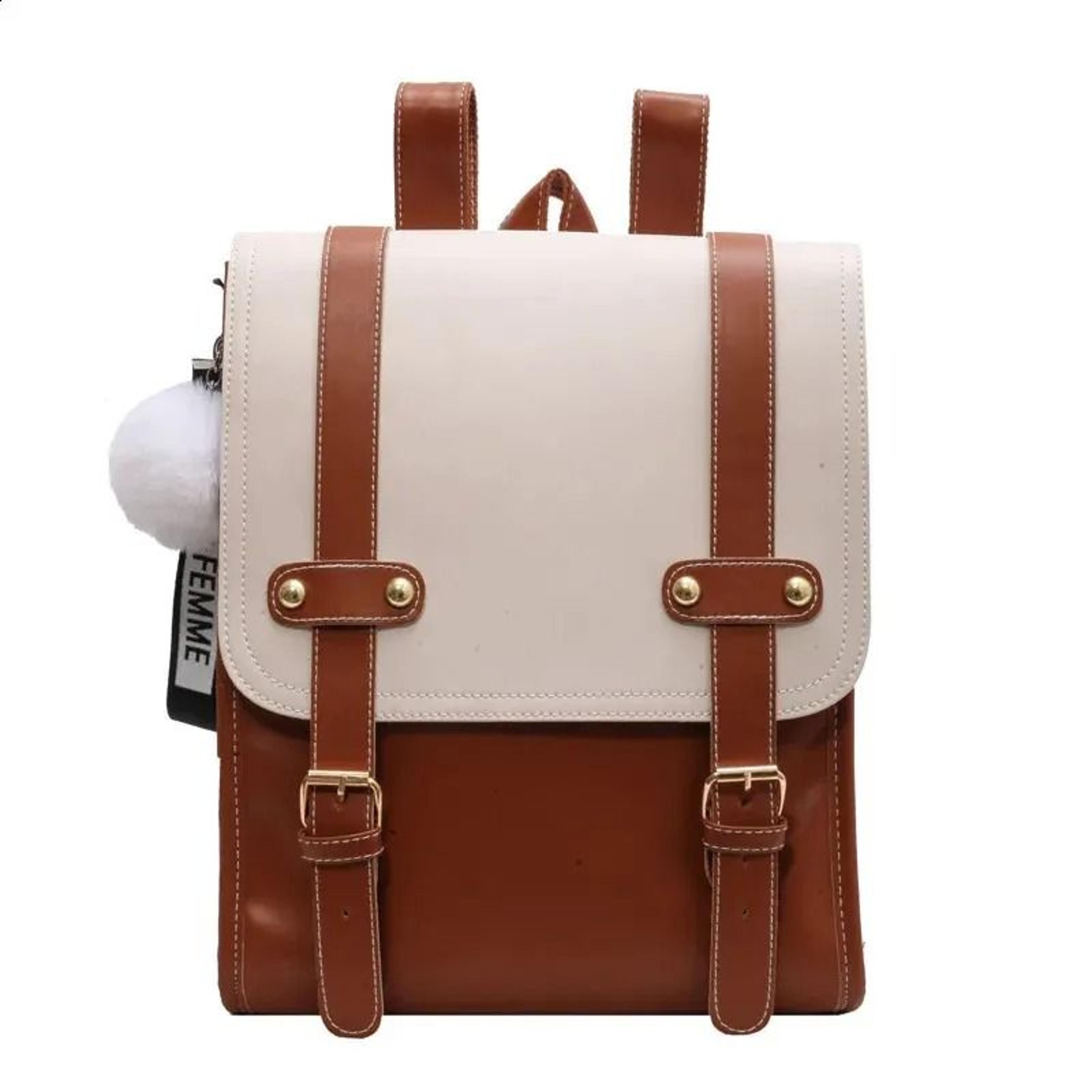 Uniform Style PU Leather School Backpack For Women College Laptop Bag 1