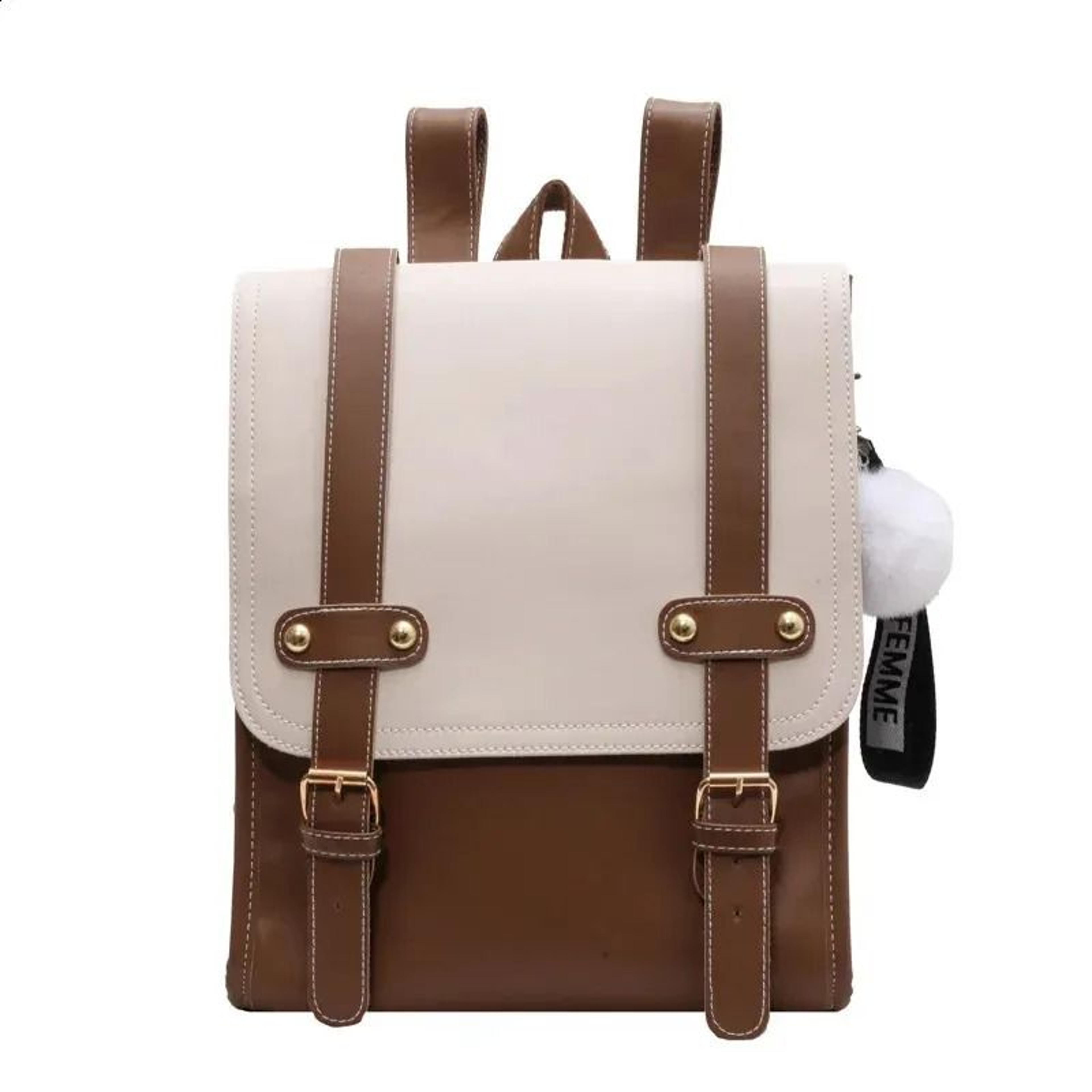 Uniform Style PU Leather School Backpack For Women College Laptop Bag 2