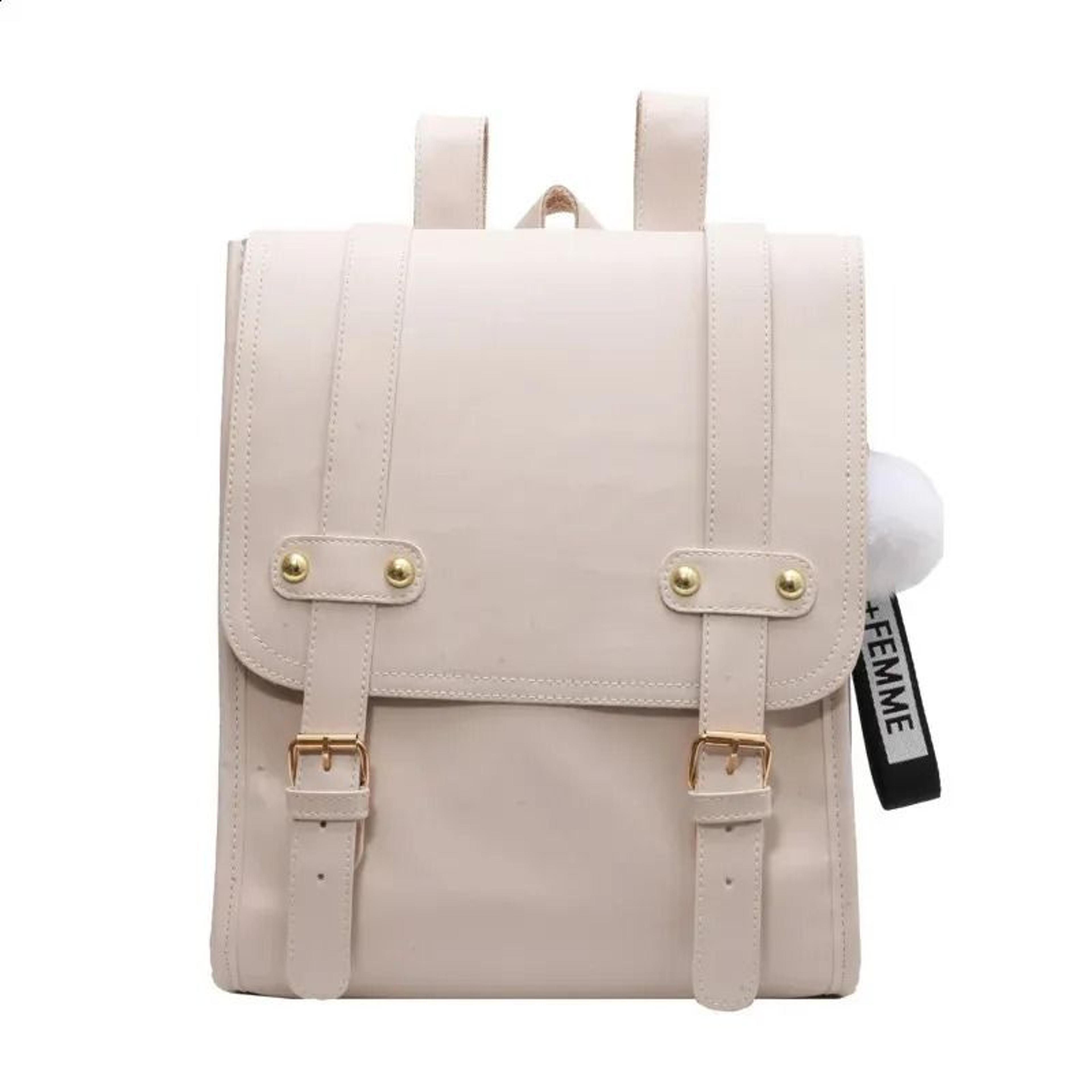Uniform Style PU Leather School Backpack For Women College Laptop Bag 3
