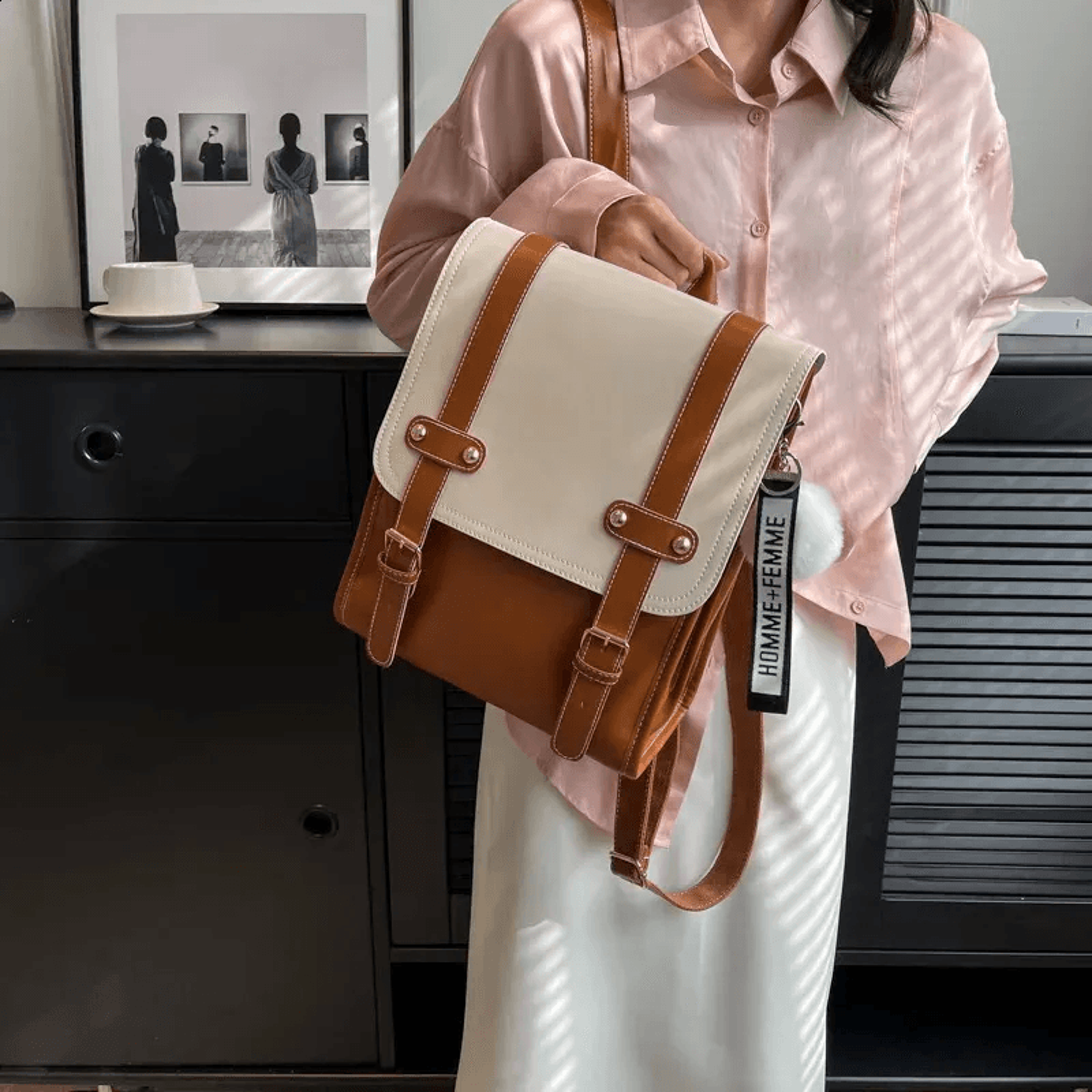 Uniform Style PU Leather School Backpack For Women College Laptop Bag 5