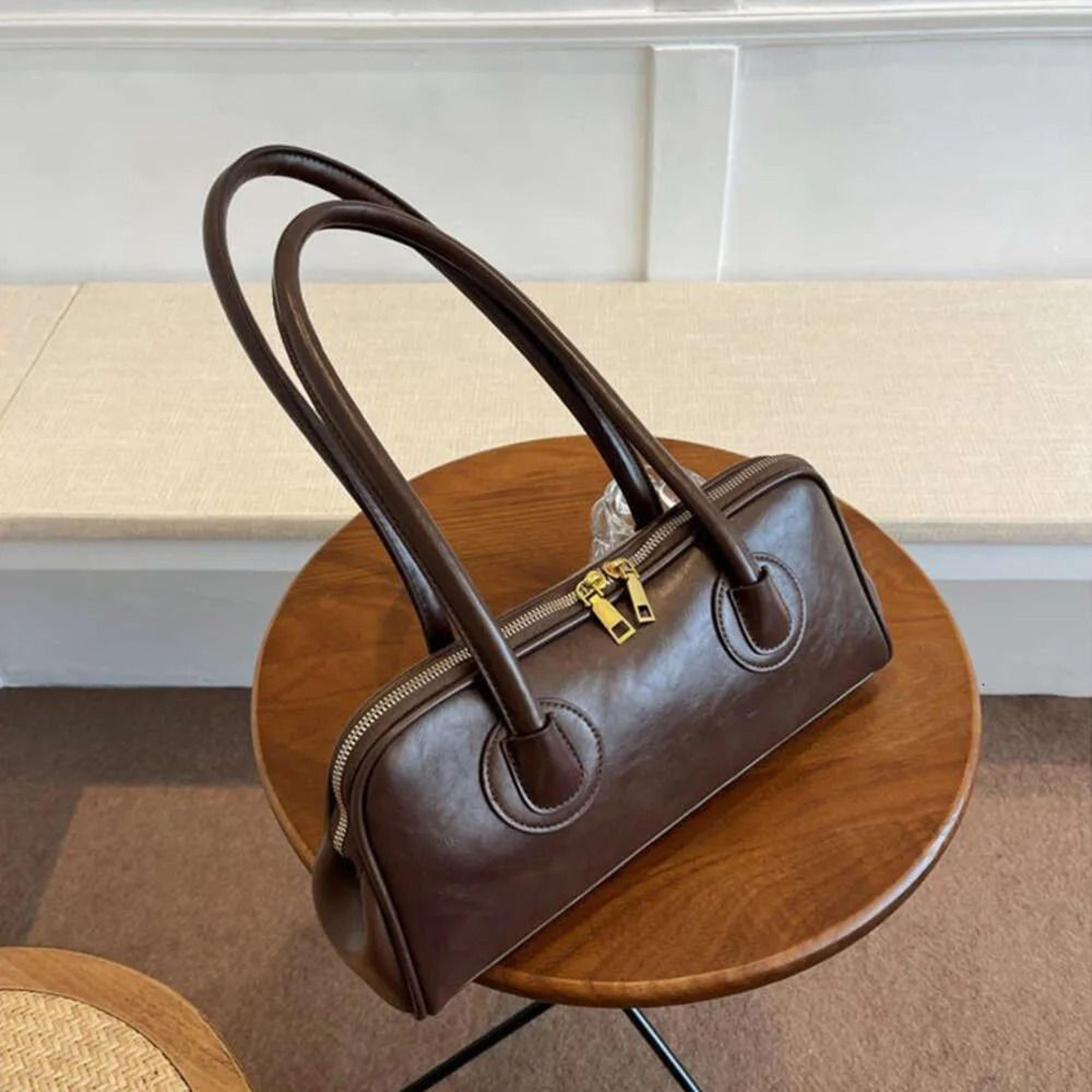 Boston Pillow Tote Women Leather Retro Bowling Bag Large Capacity Crossbody Handbag 2