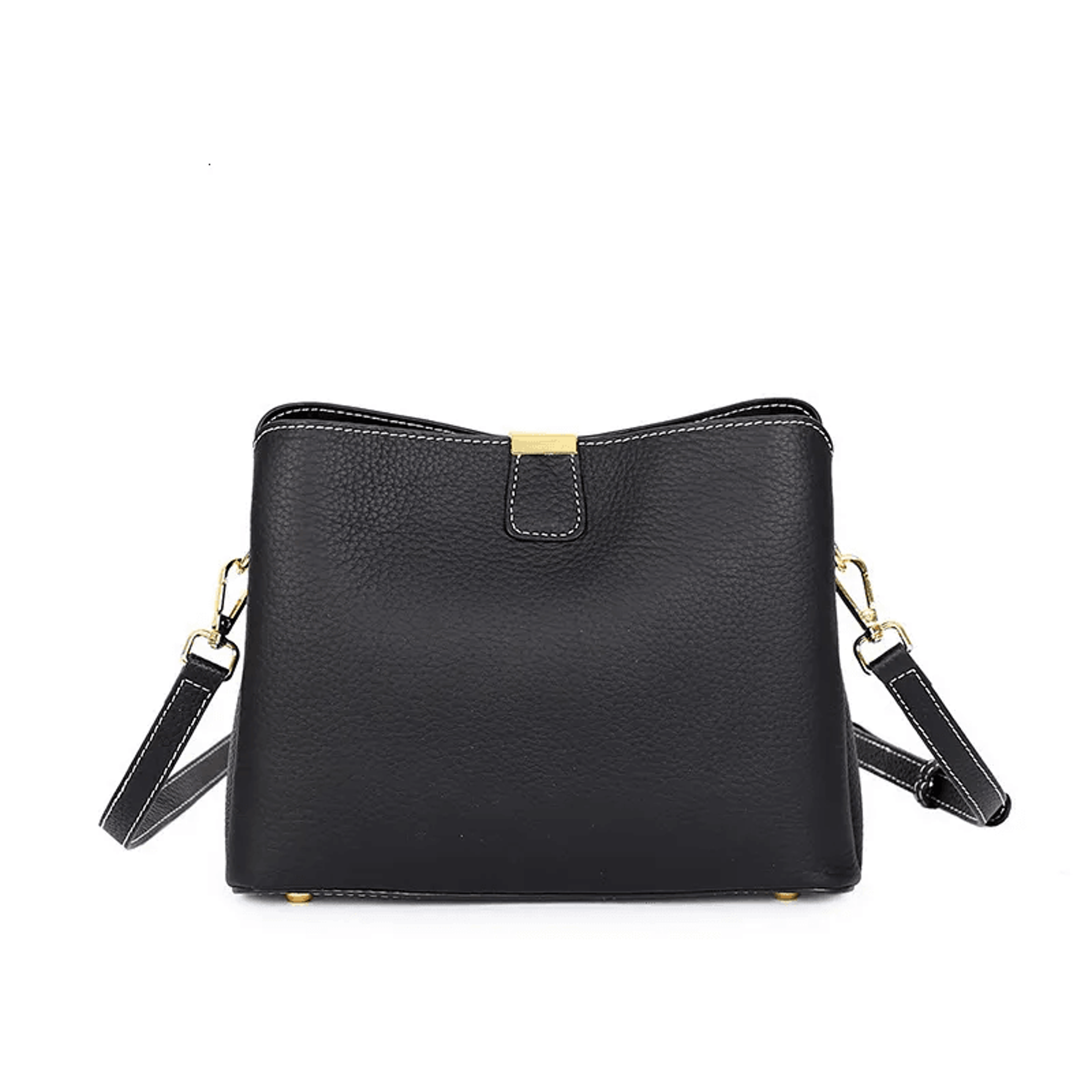 Genuine Leather Bucket Handbag With Dual Straps Gold Lock Shoulder Crossbody Bag 2