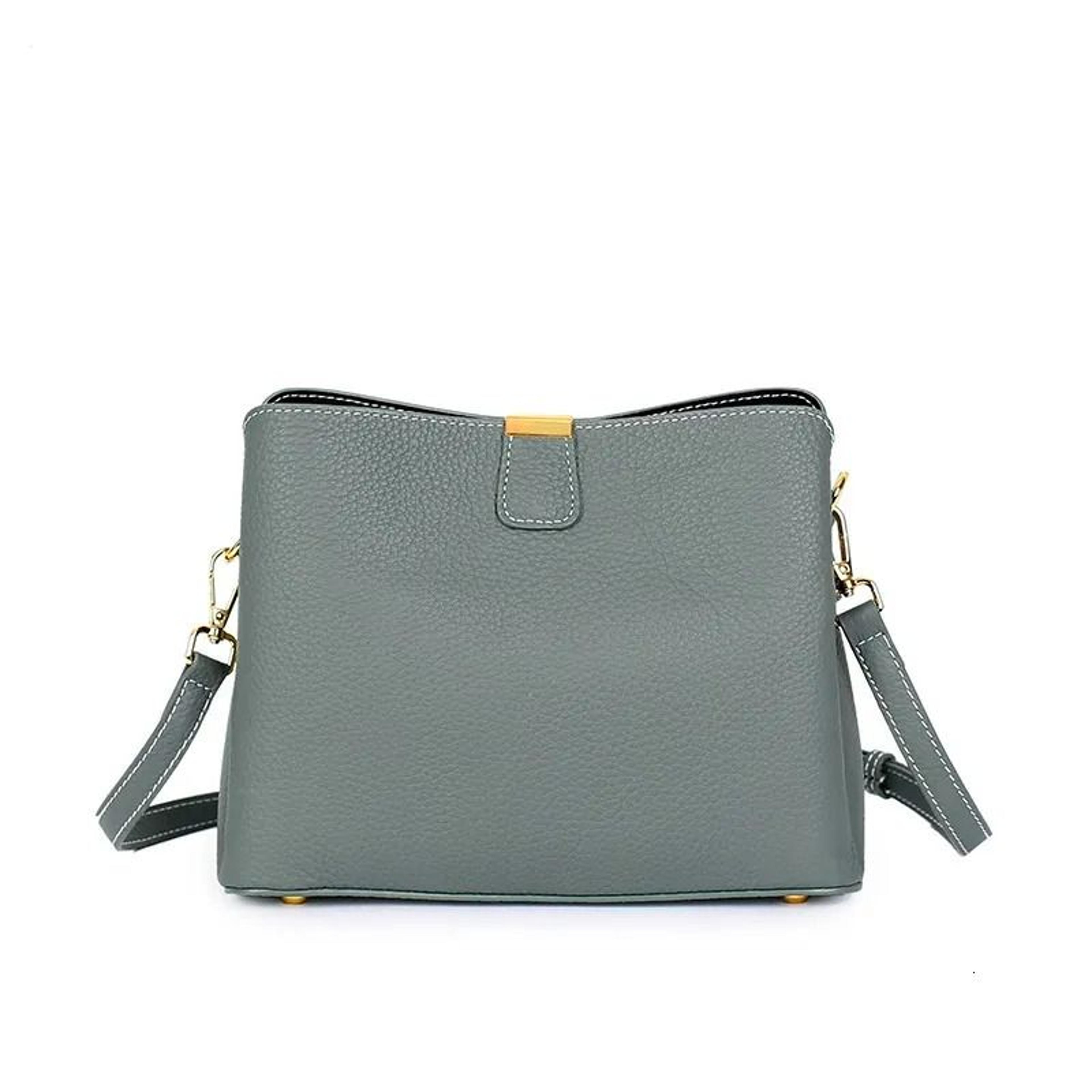 Genuine Leather Bucket Handbag With Dual Straps Gold Lock Shoulder Crossbody Bag 5