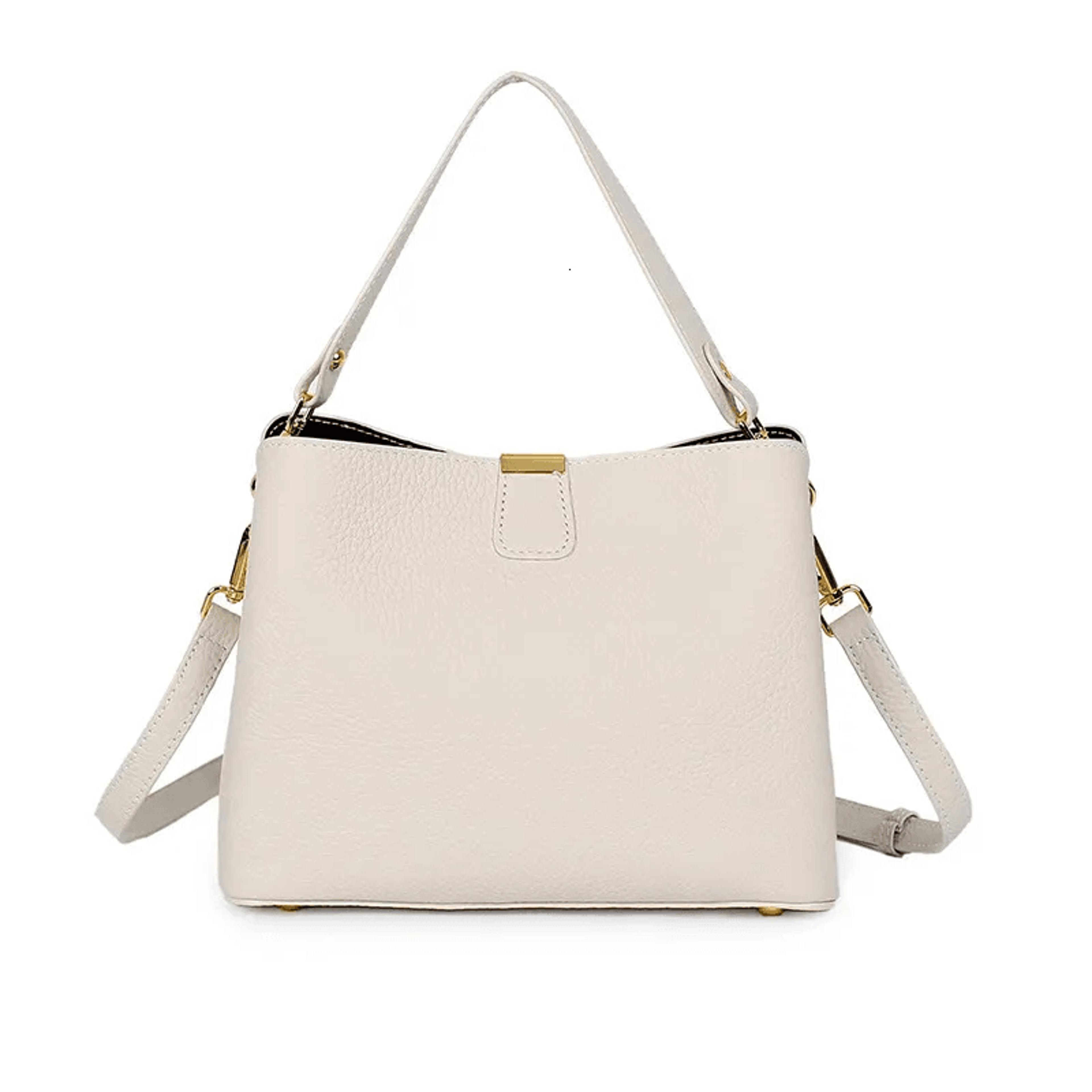 Genuine Leather Bucket Handbag With Dual Straps Gold Lock Shoulder Crossbody Bag 3