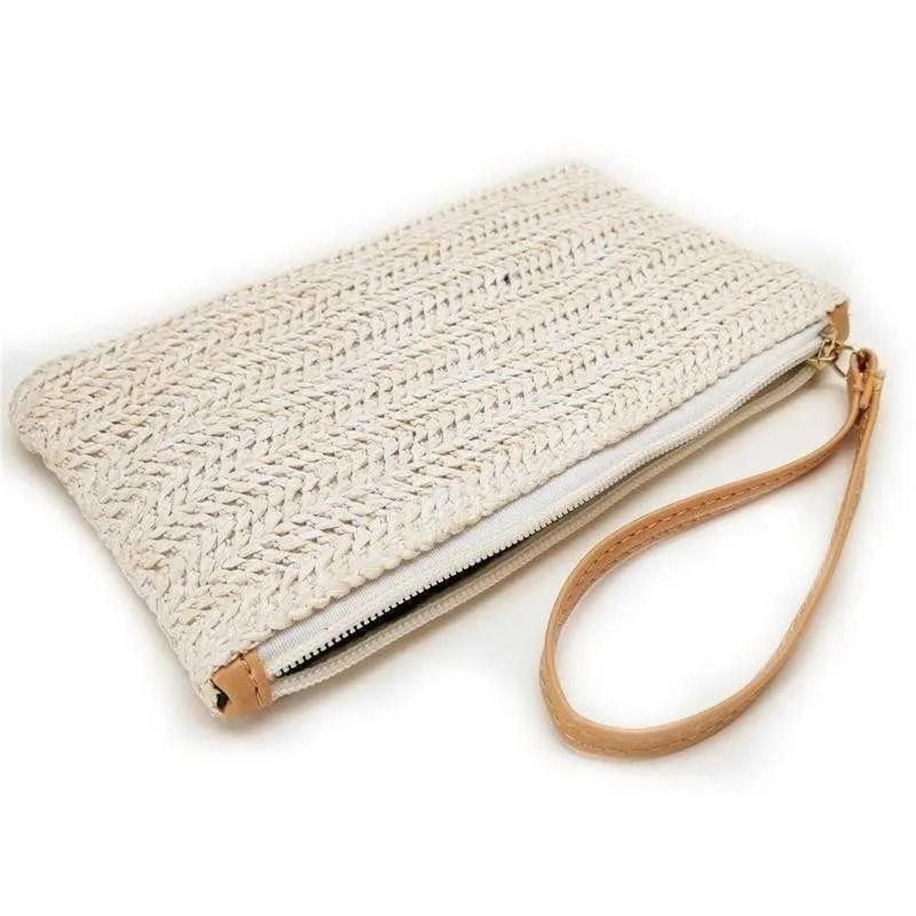mini straw coin purse woven clutch bag for women