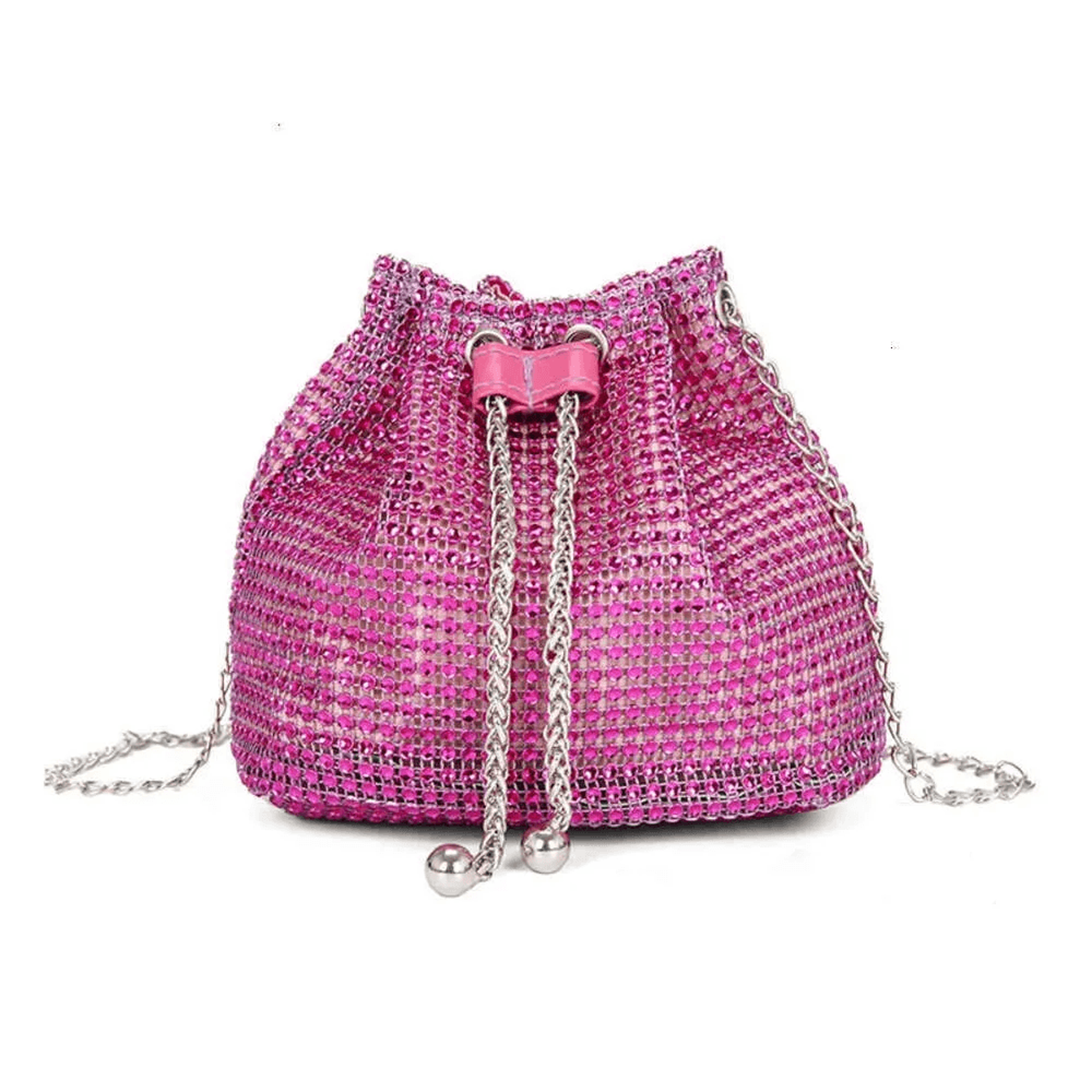 Shiny Rhinestone Pearl Chain Evening Bucket Bag 4