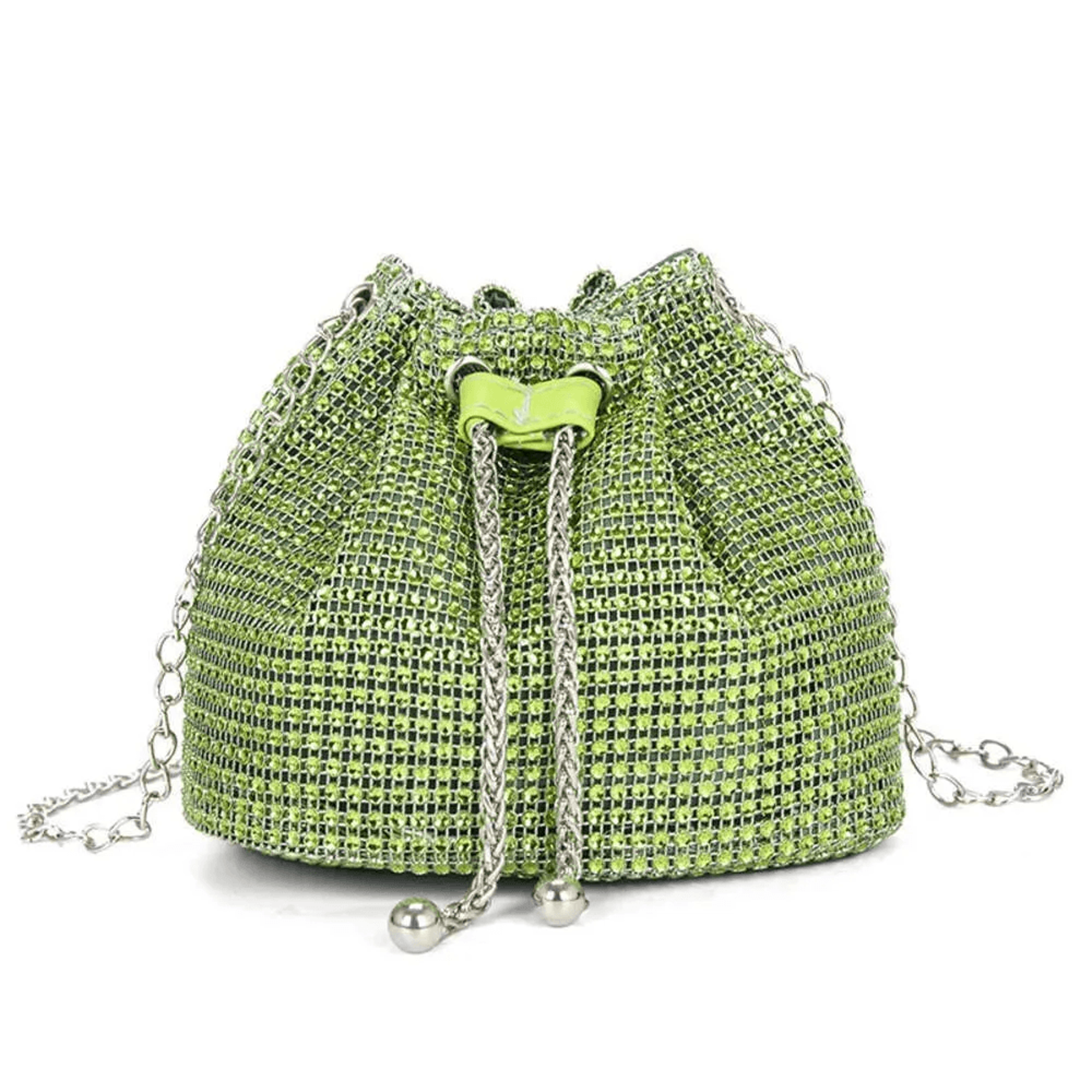 Shiny Rhinestone Pearl Chain Evening Bucket Bag 2