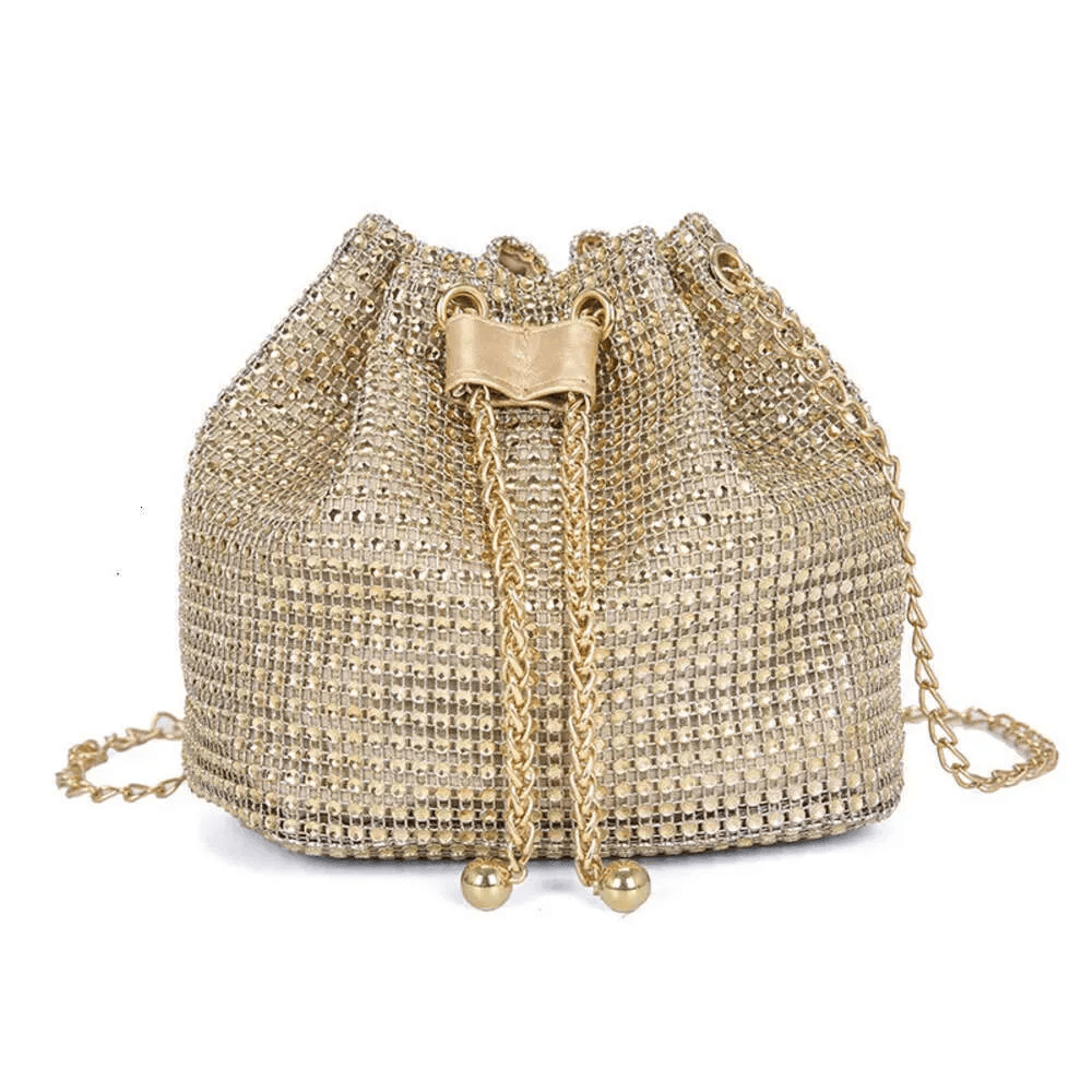 Shiny Rhinestone Pearl Chain Evening Bucket Bag 1
