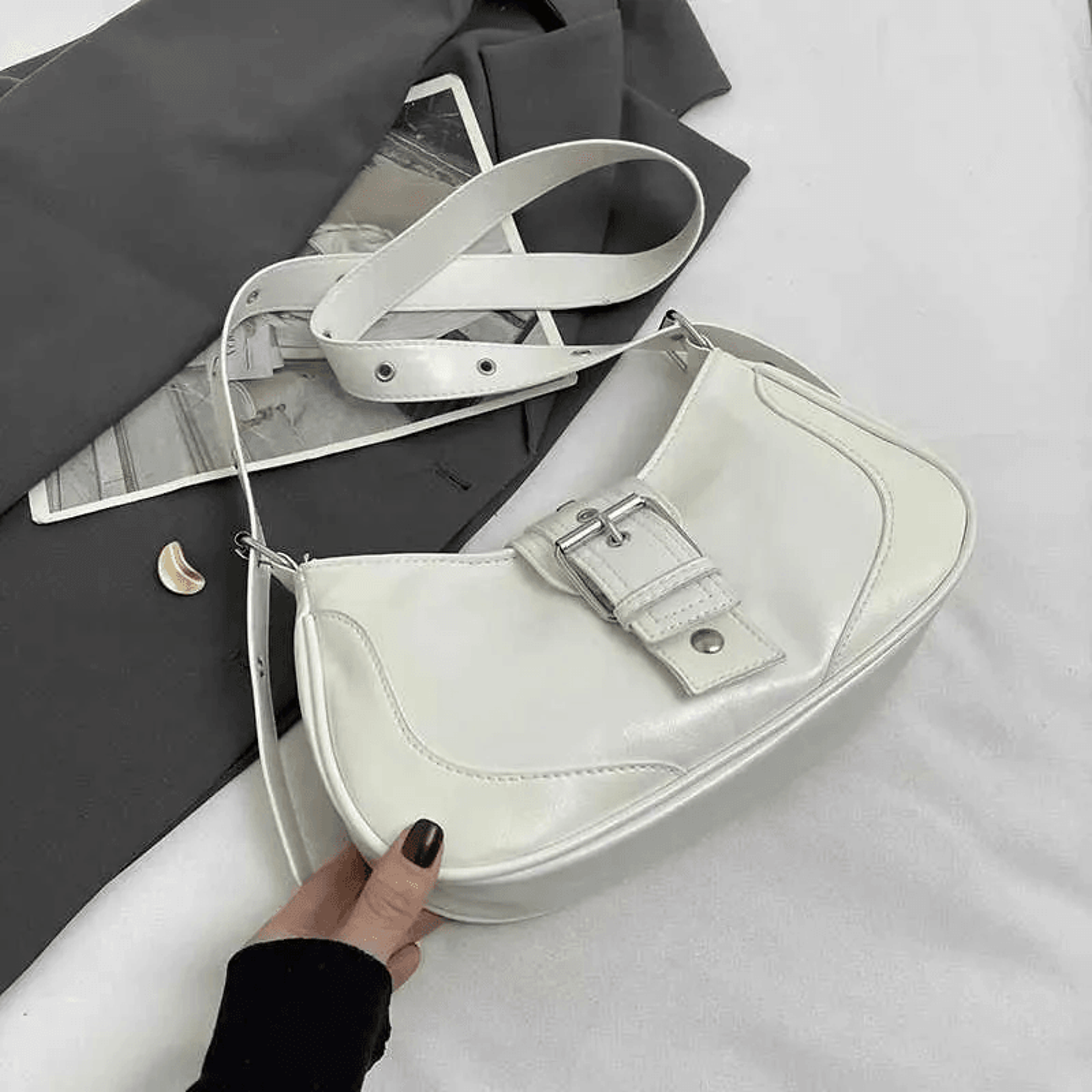 Women Black PU Shoulder Bag Stylish Arm Bag Wallet Handbag 1