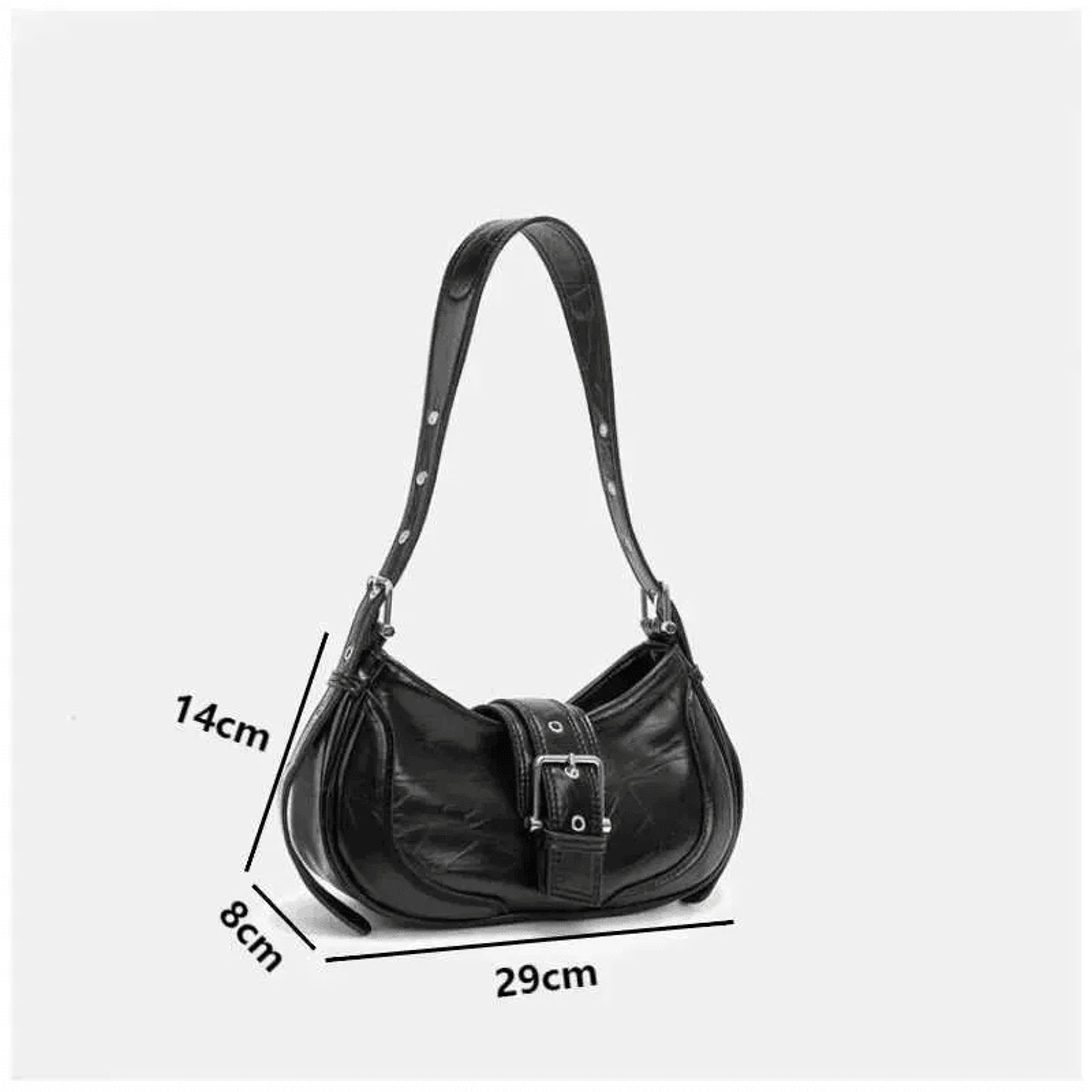 Women Black PU Shoulder Bag Stylish Arm Bag Wallet Handbag 3