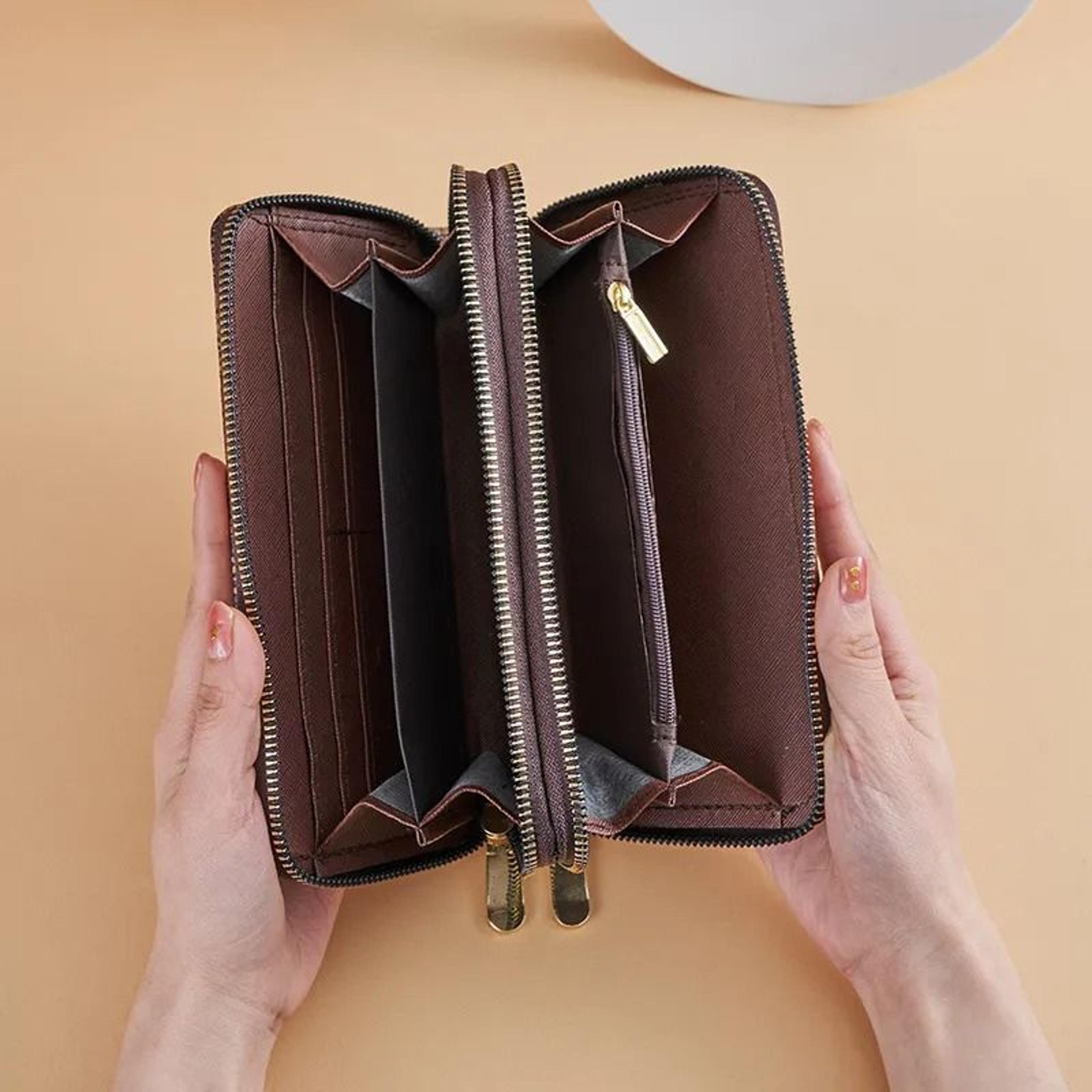 Large Capacity Double Zipper Wristlet Wallet For Women Printed Letter Phone Clutch 1