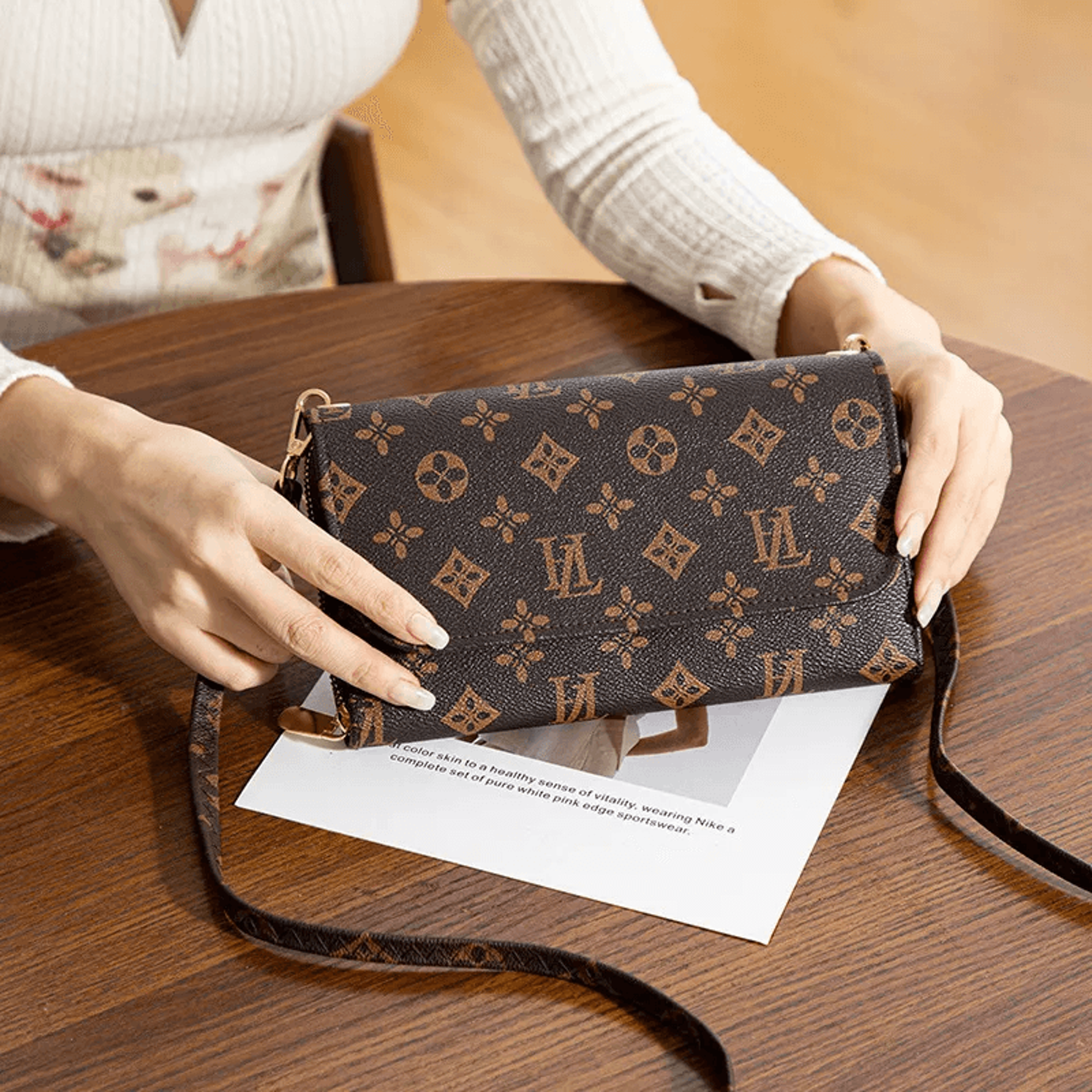 women long wallet crossbody bag with double zipper and wrist strap