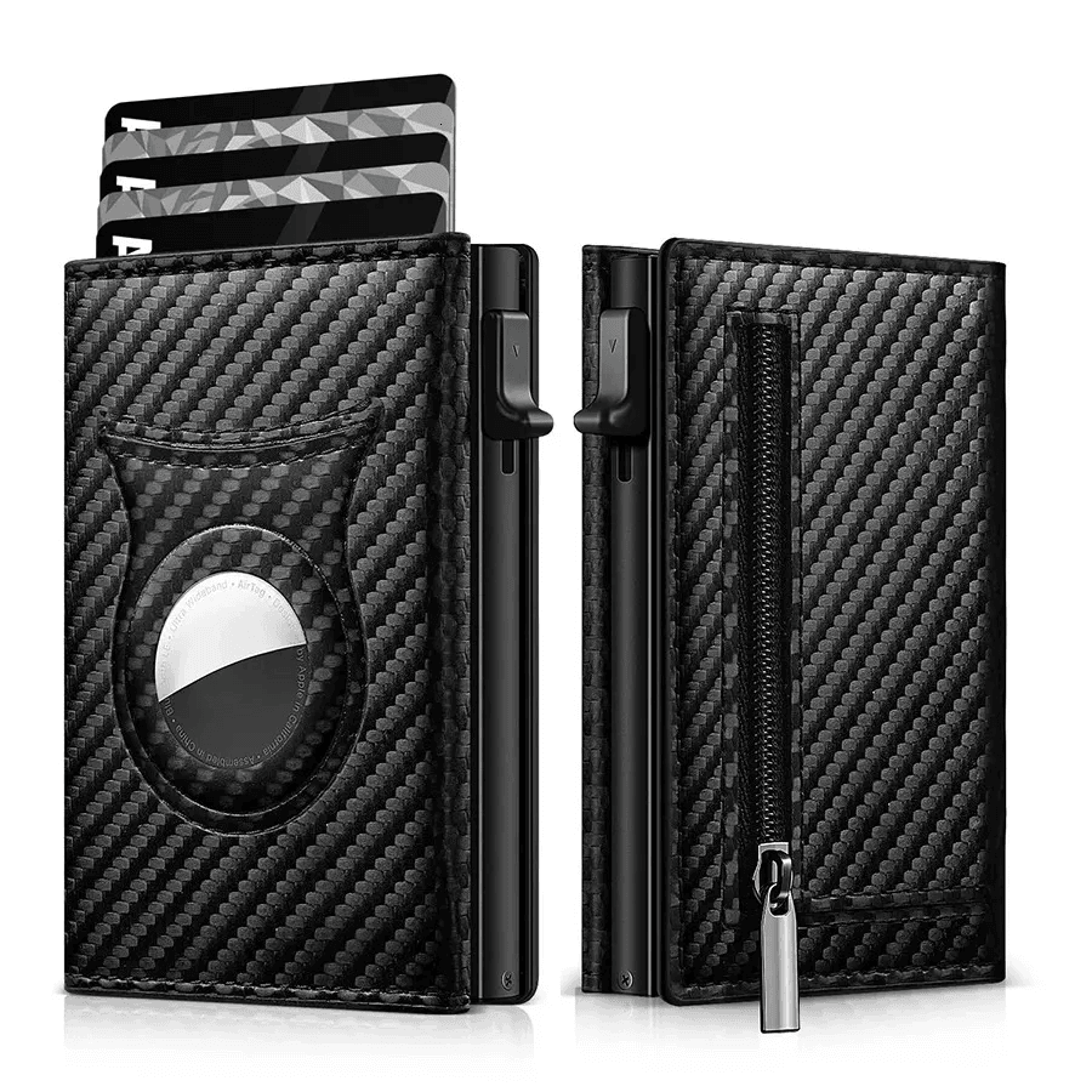 Mens Carbon Fiber RFID Pop Up AirTag Wallet With Magnetic Card Clip And Zipper 1