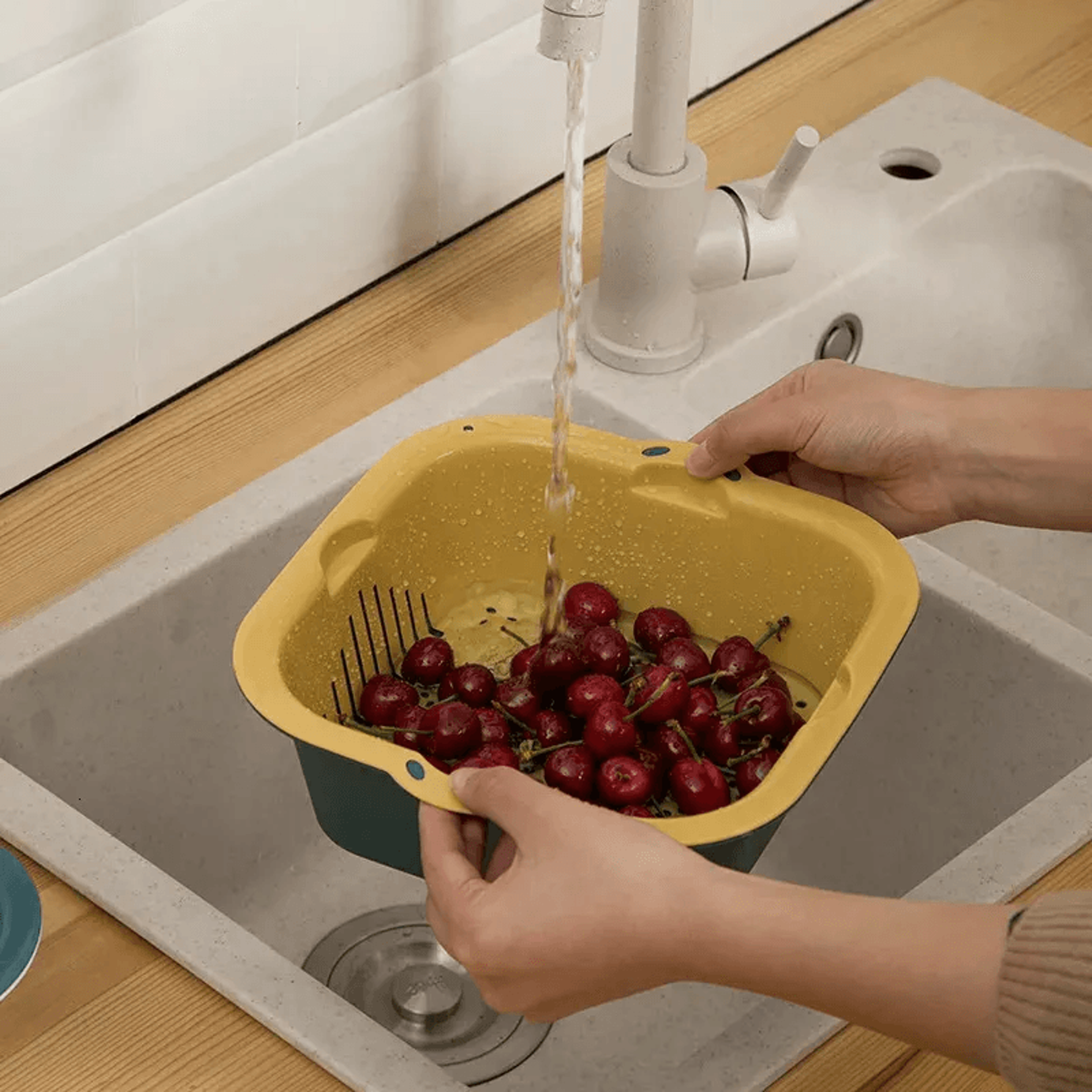 double layer sink drain basket vegetable fruit washing strainer