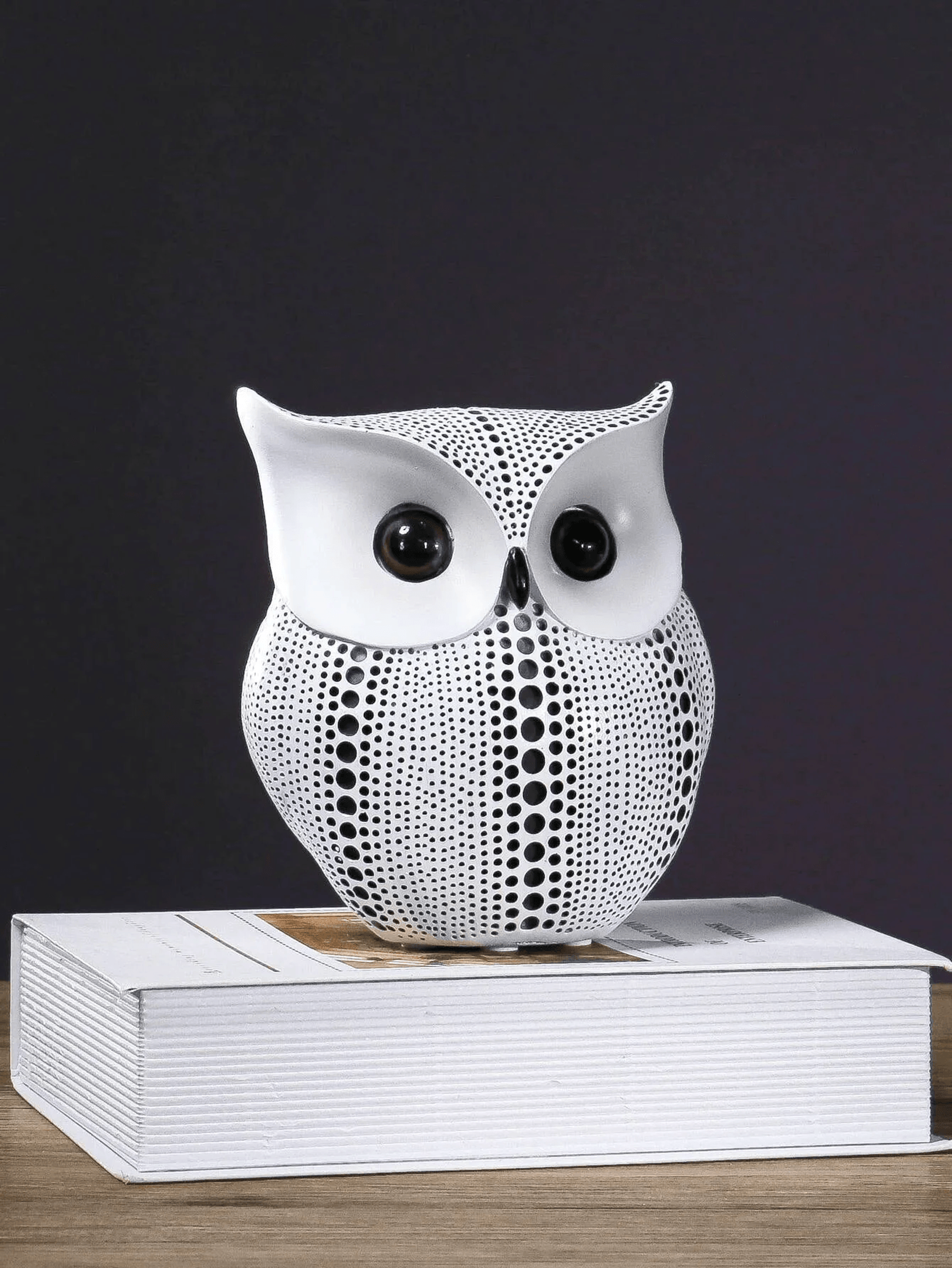 Black And White Owl Resin Statue Animal Sculpture Decor Shelf Accent 1