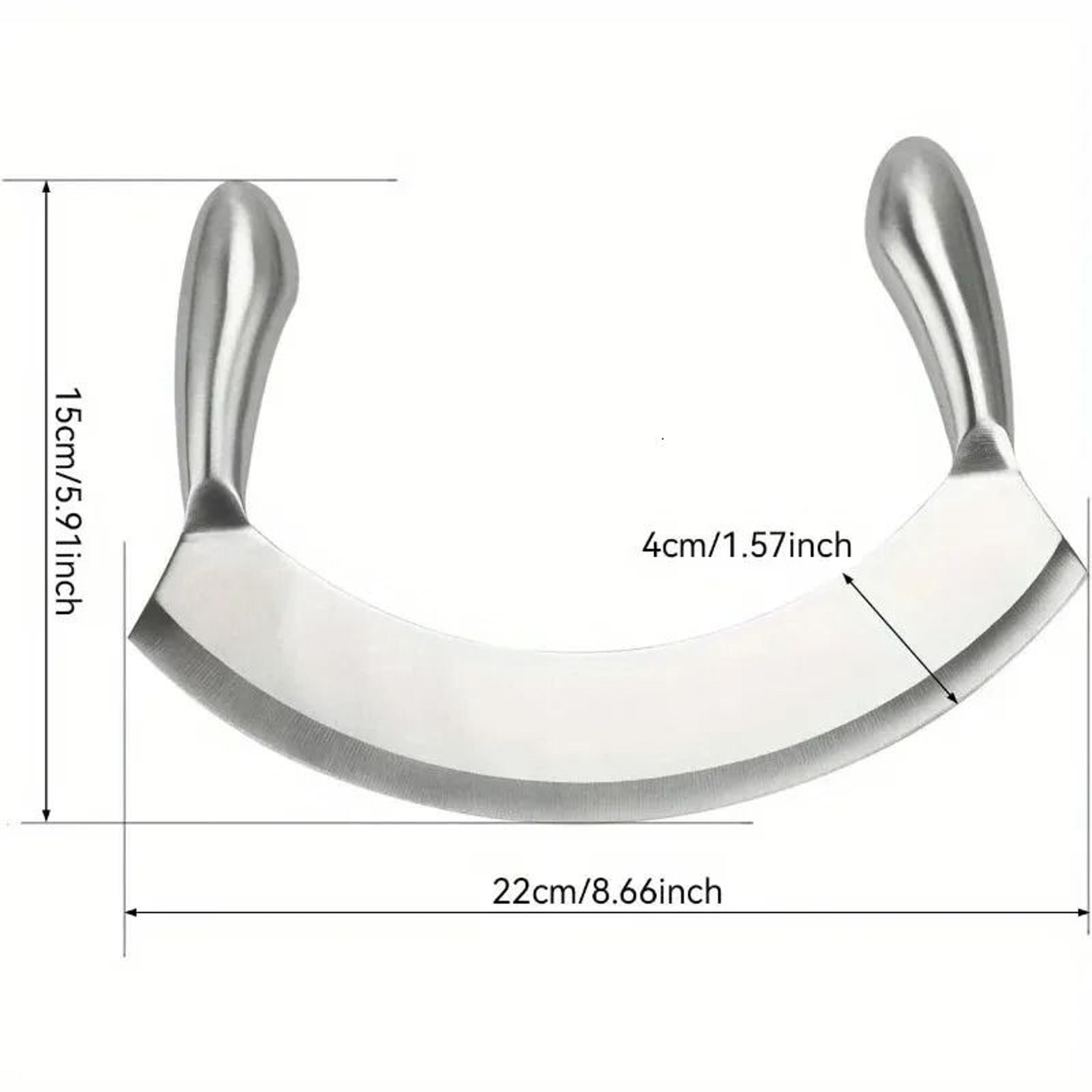 Stainless Steel Mezzaluna Pizza Cutter Herb Mincer Salad Slicer 2