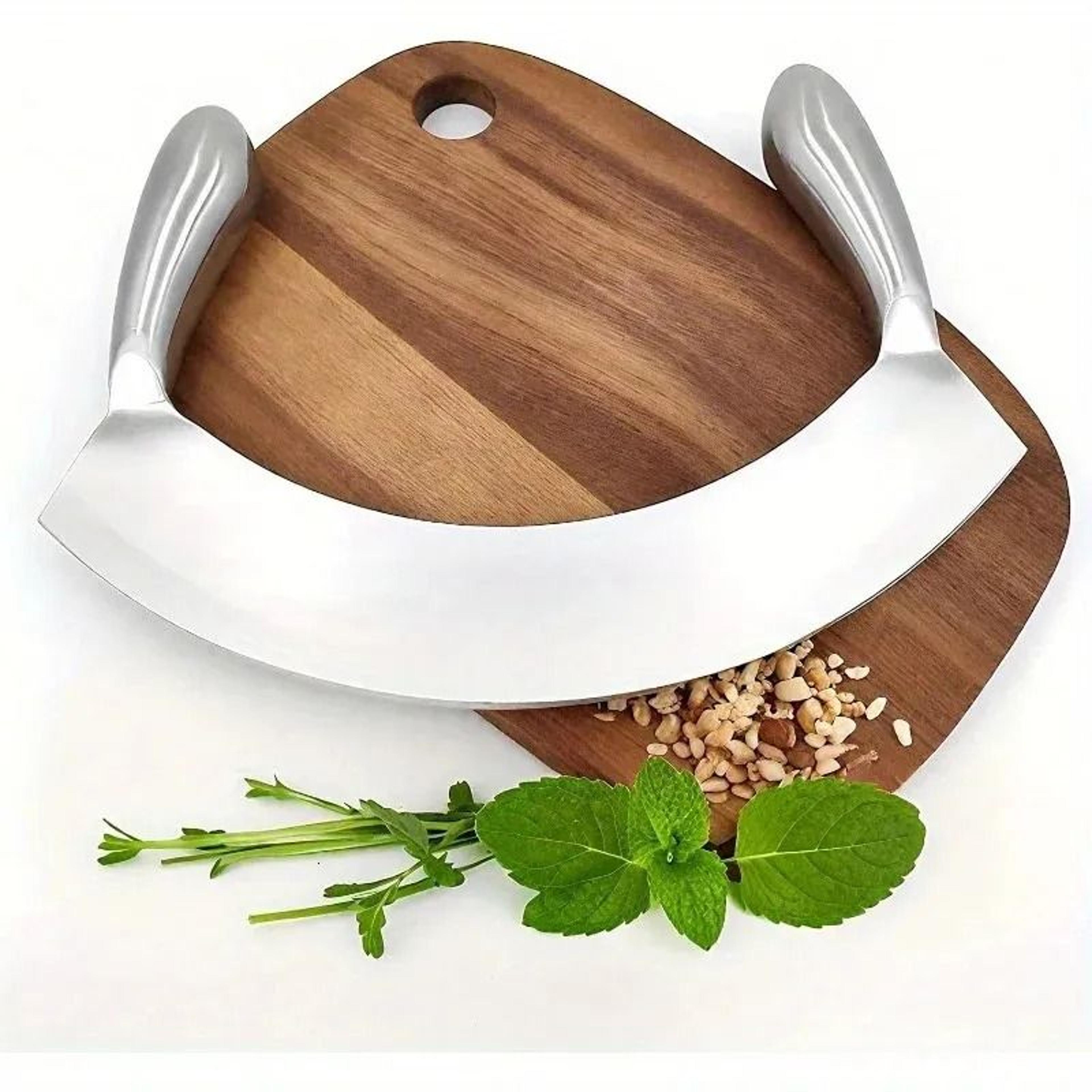 Stainless Steel Mezzaluna Pizza Cutter Herb Mincer Salad Slicer 1