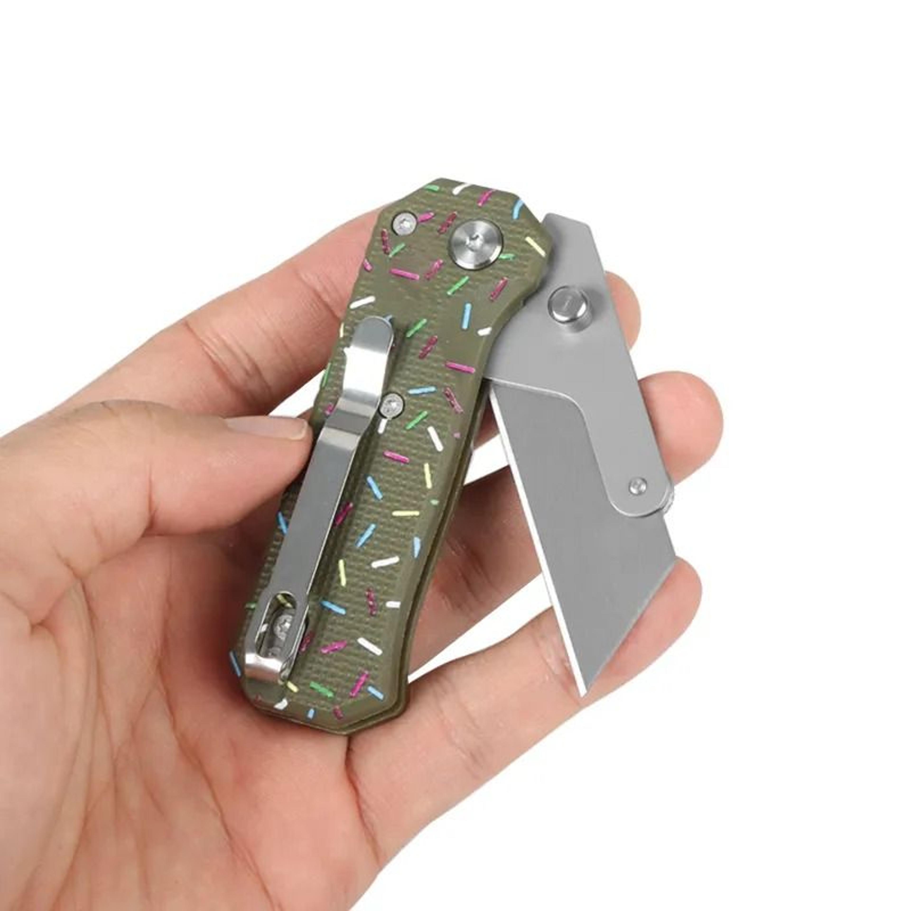 Titanium Coated Tanto Pocket Utility Knife GRN Handle Folding EDC Tool 3