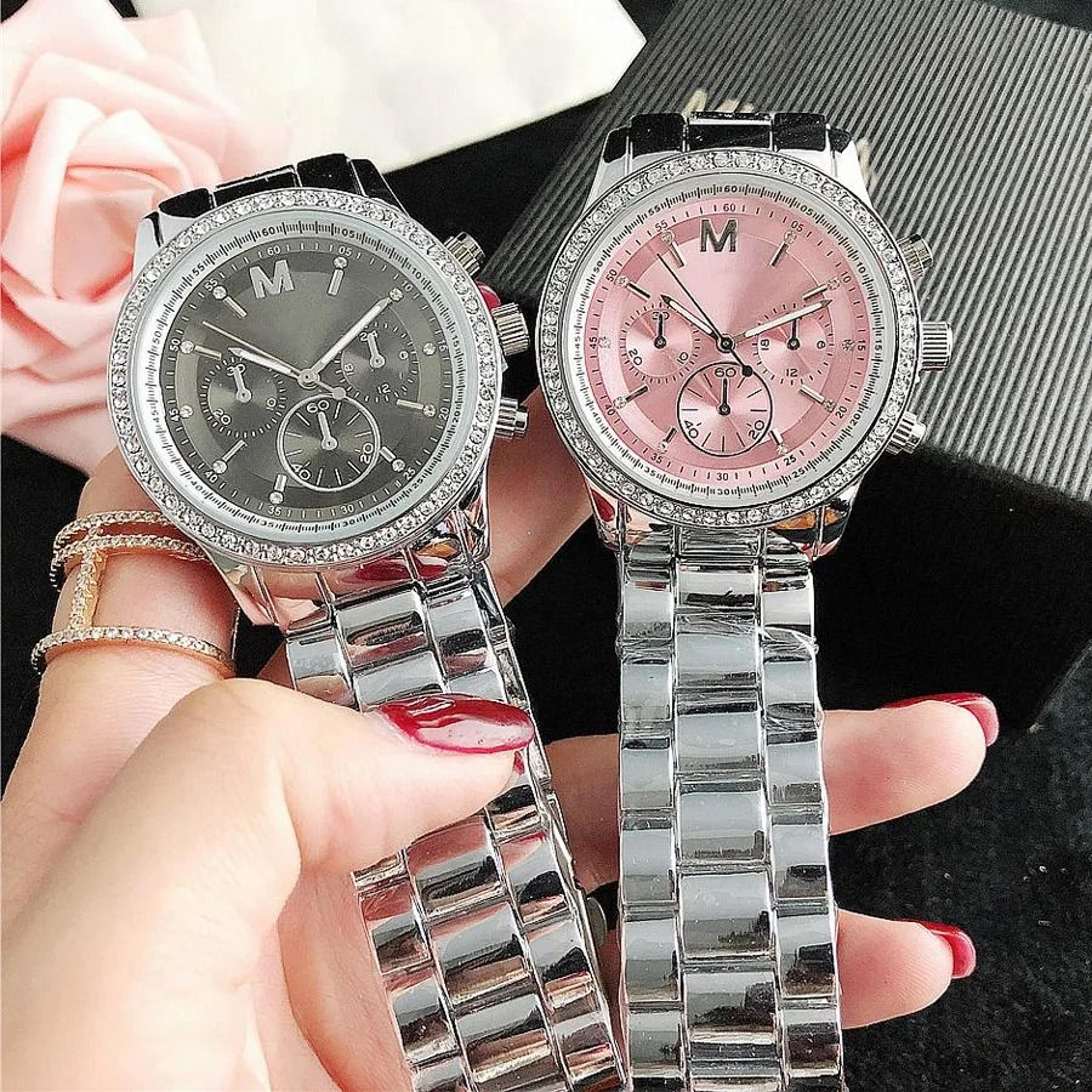 Diamond Crystal Women Quartz Watch With 3 Dial Steel Band 5
