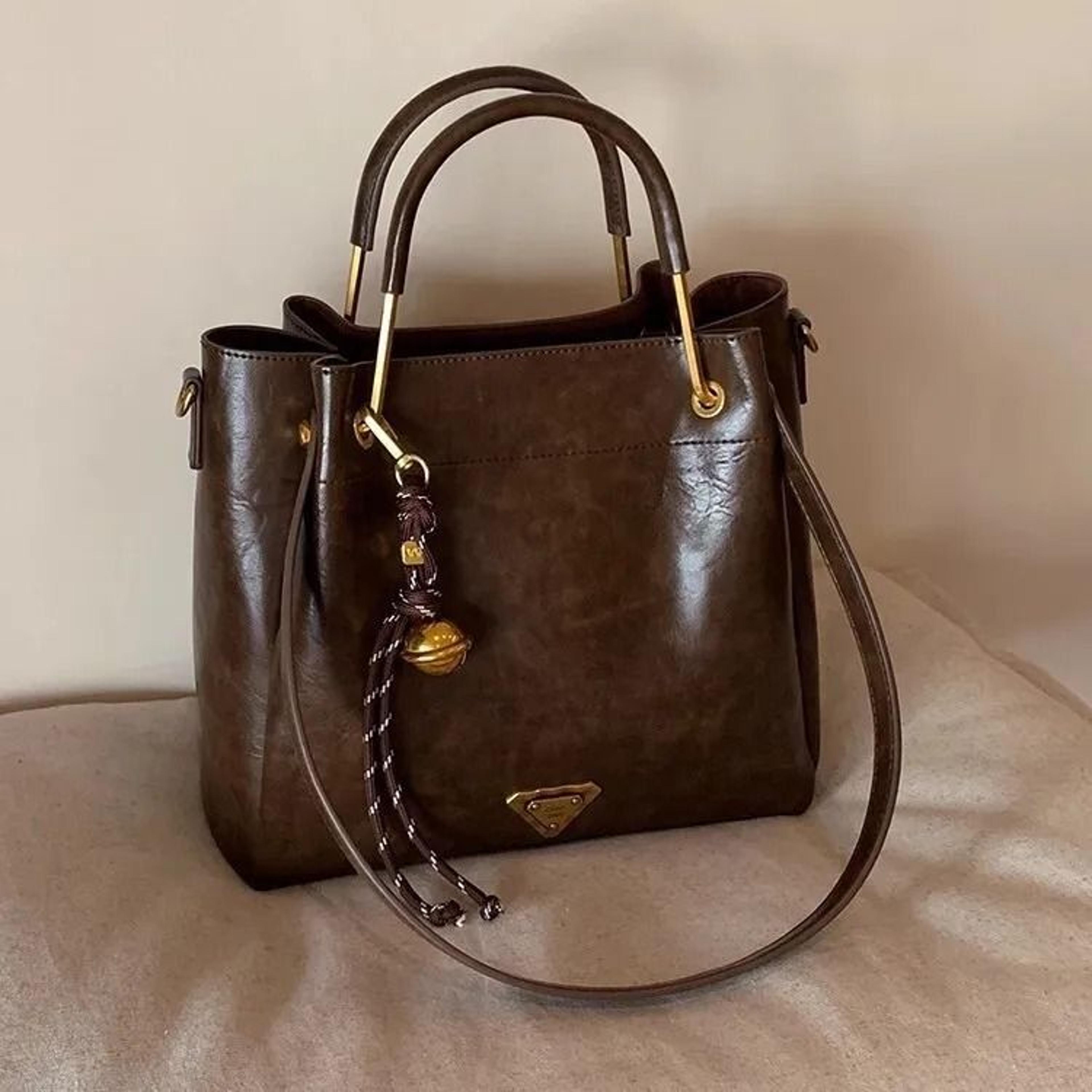 women's gold accent tote shoulder crossbody handbag