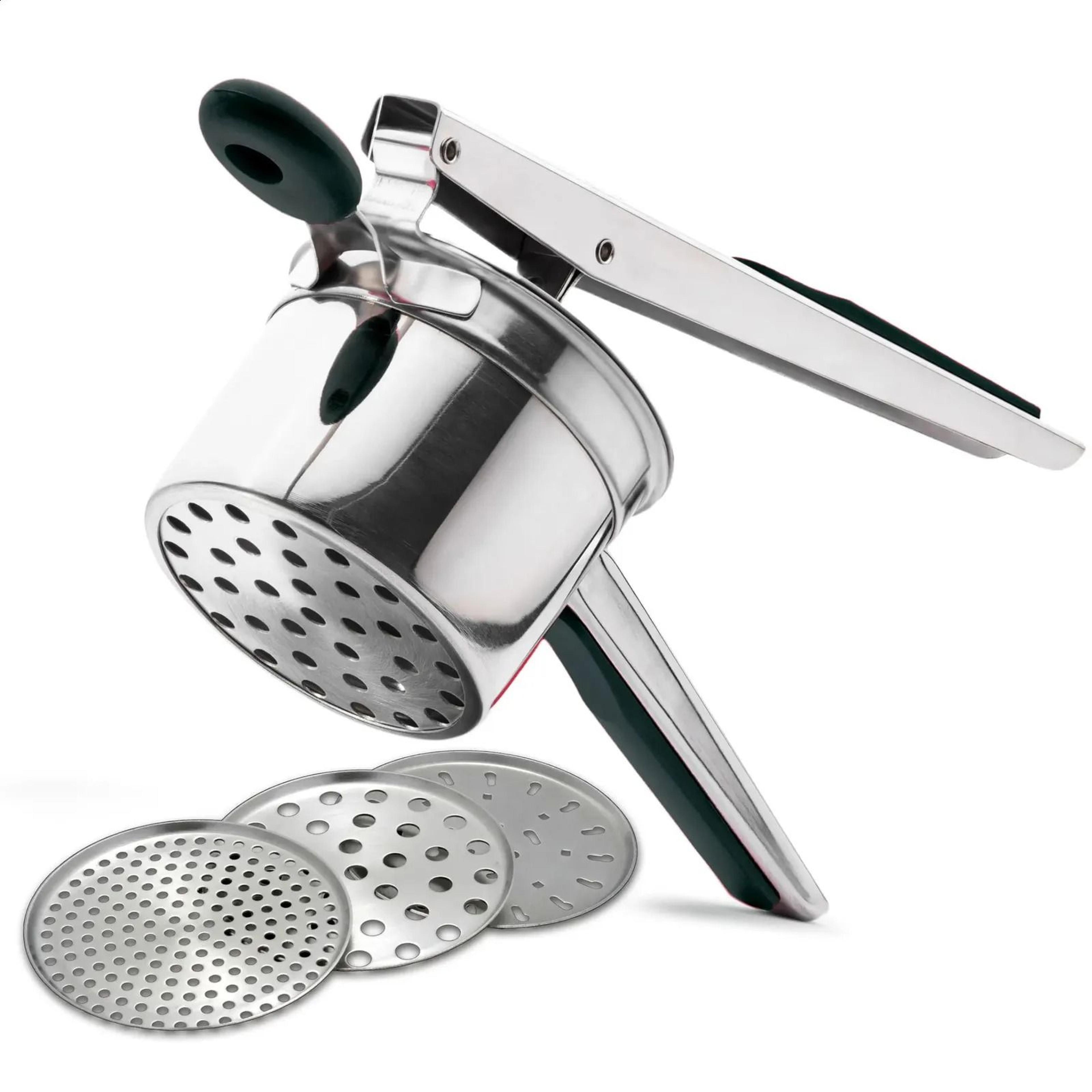 manual potato ricer and spaetzle maker stainless steel with interchangeable discs